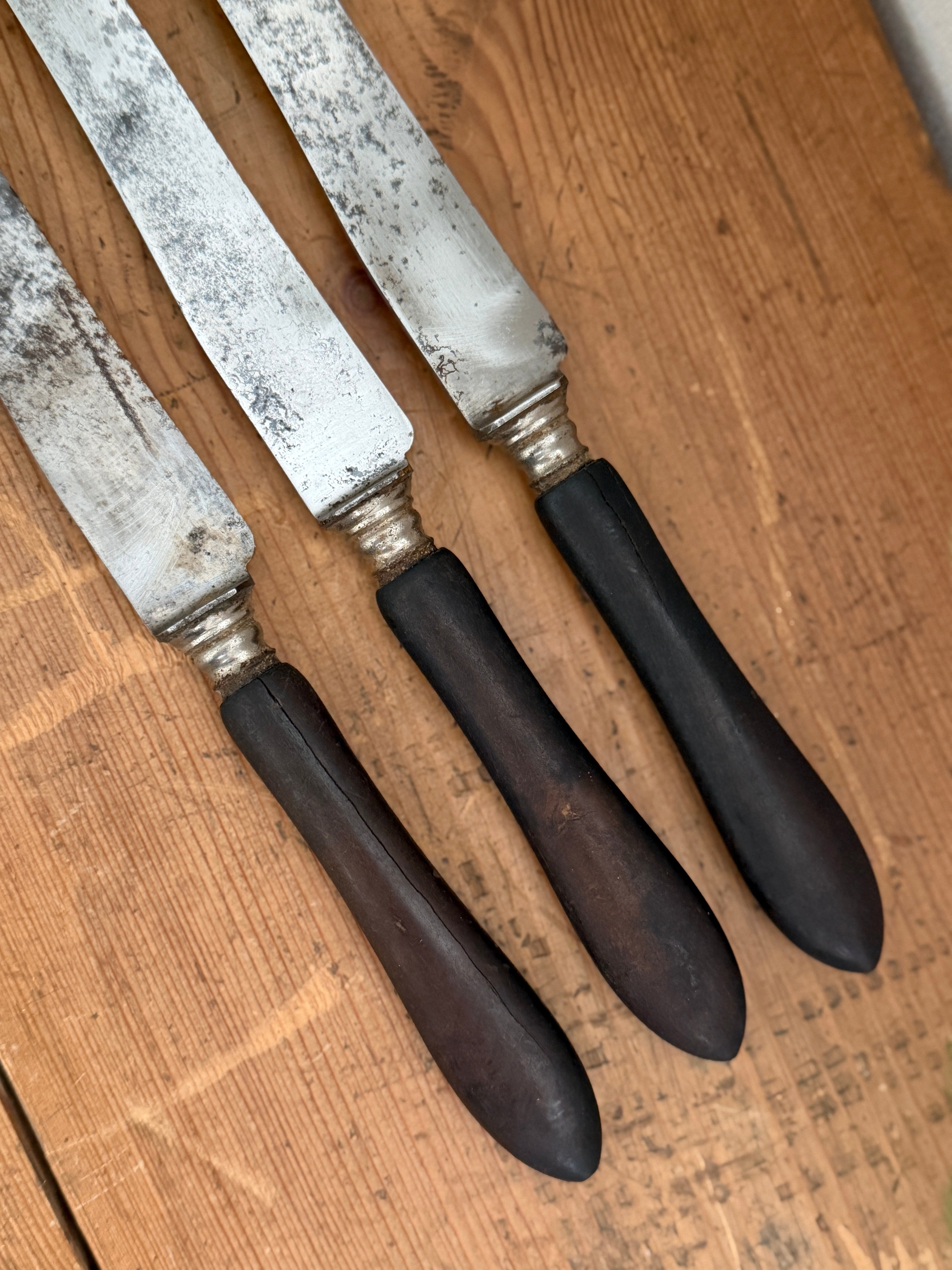 Antique French Ebonized Wood Table Knife Trio