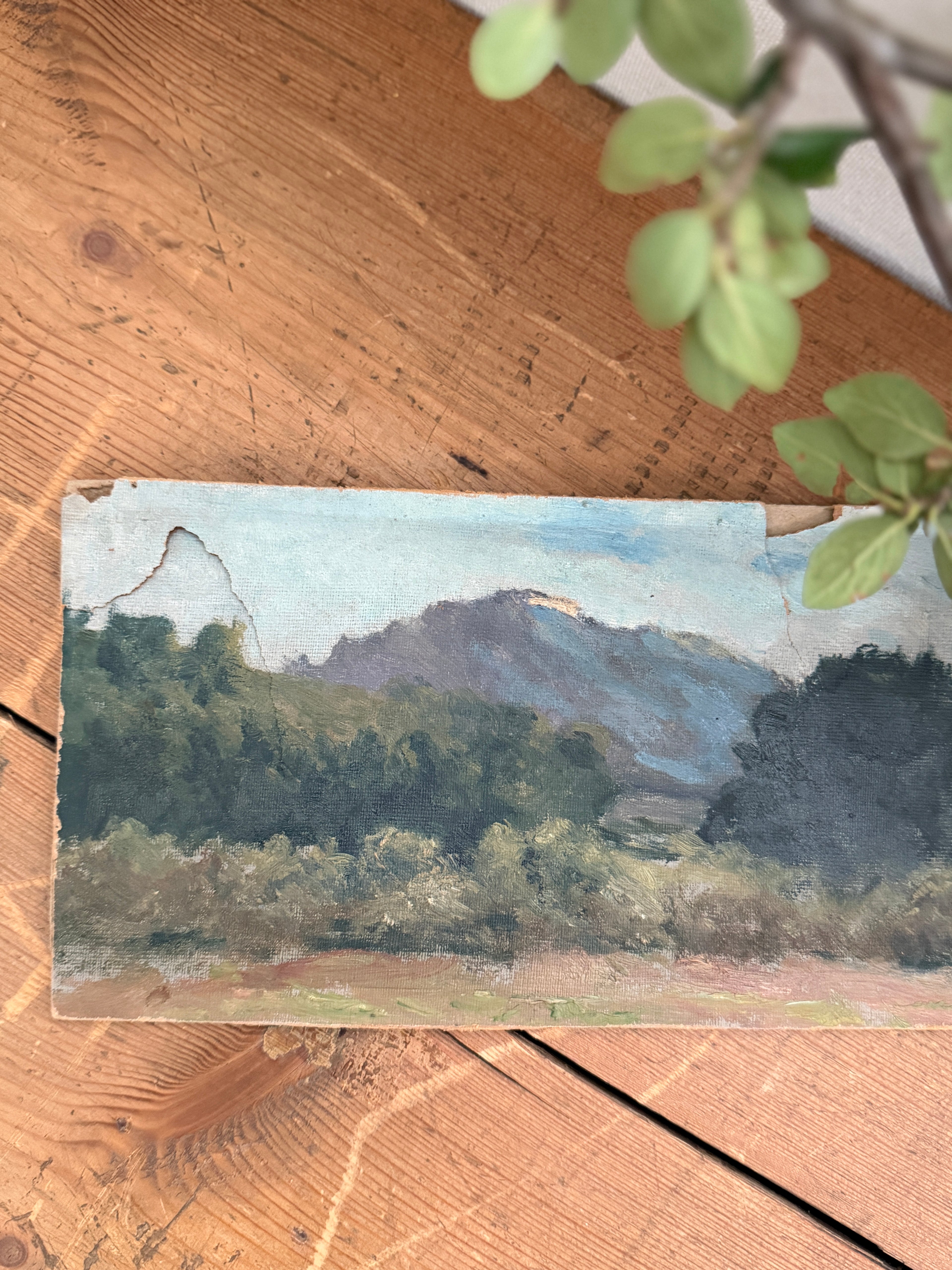 Antique French Landscape Oil Study on Canvas
