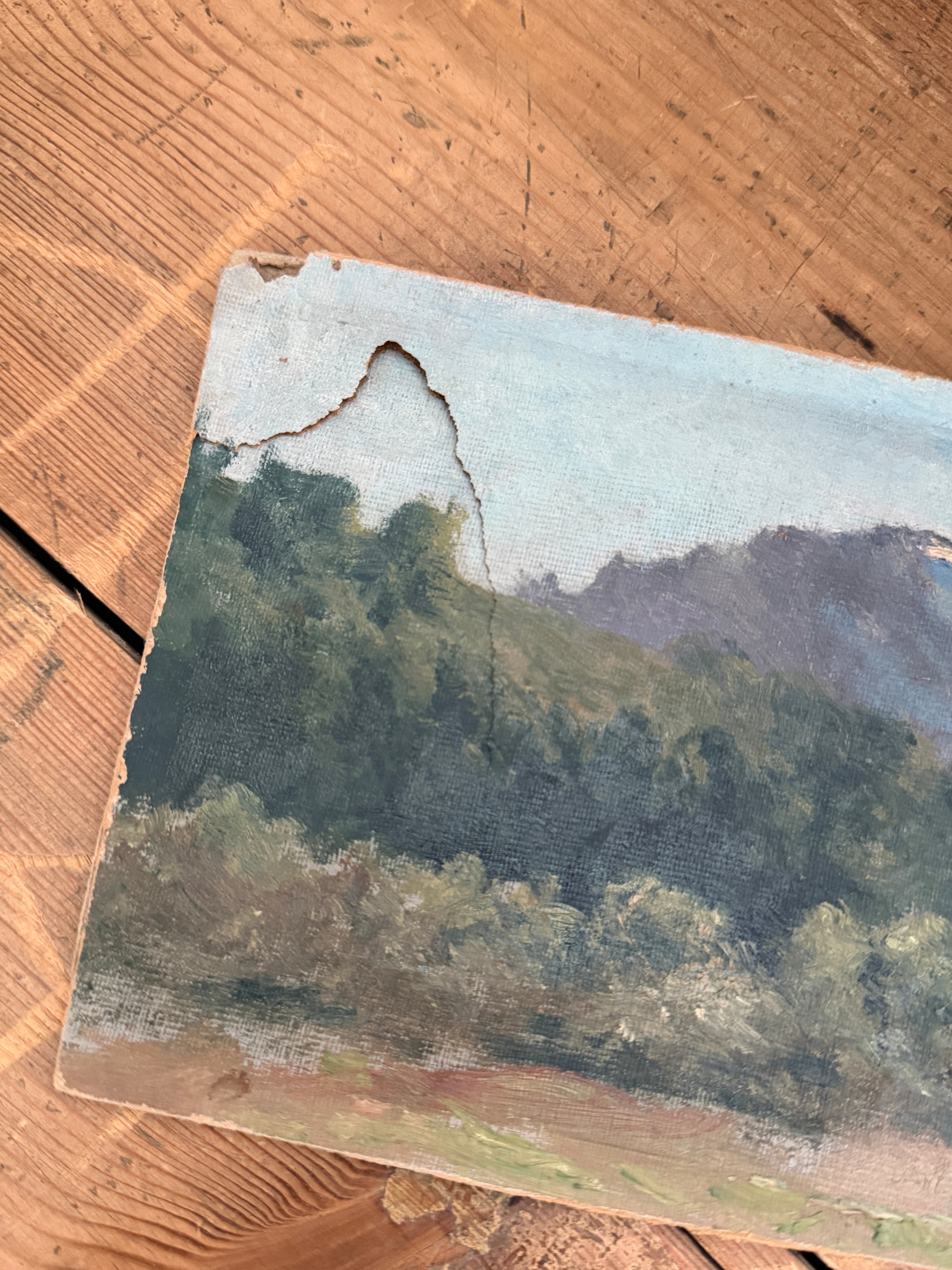 Antique French Landscape Oil Study on Canvas