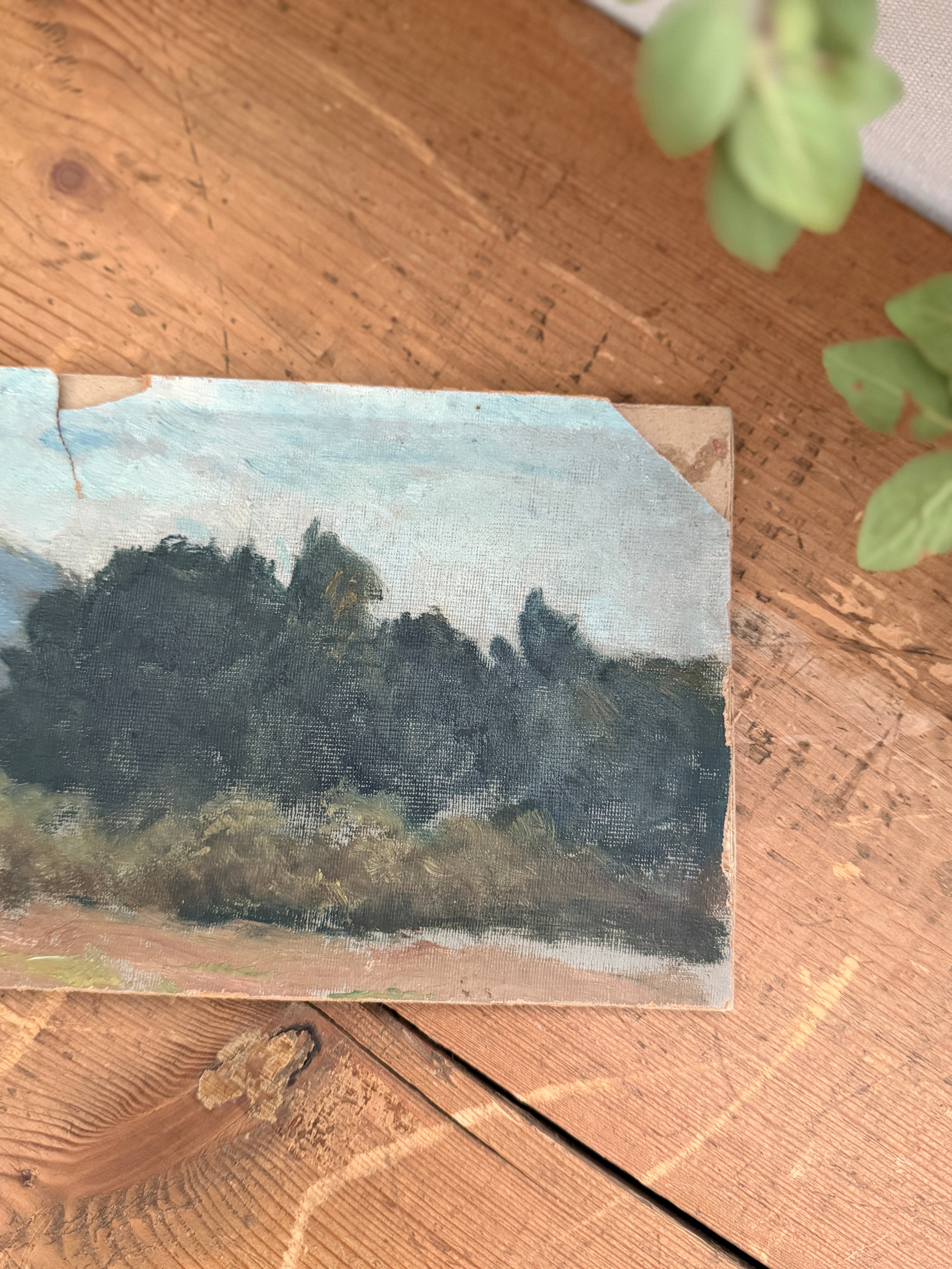 Antique French Landscape Oil Study on Canvas