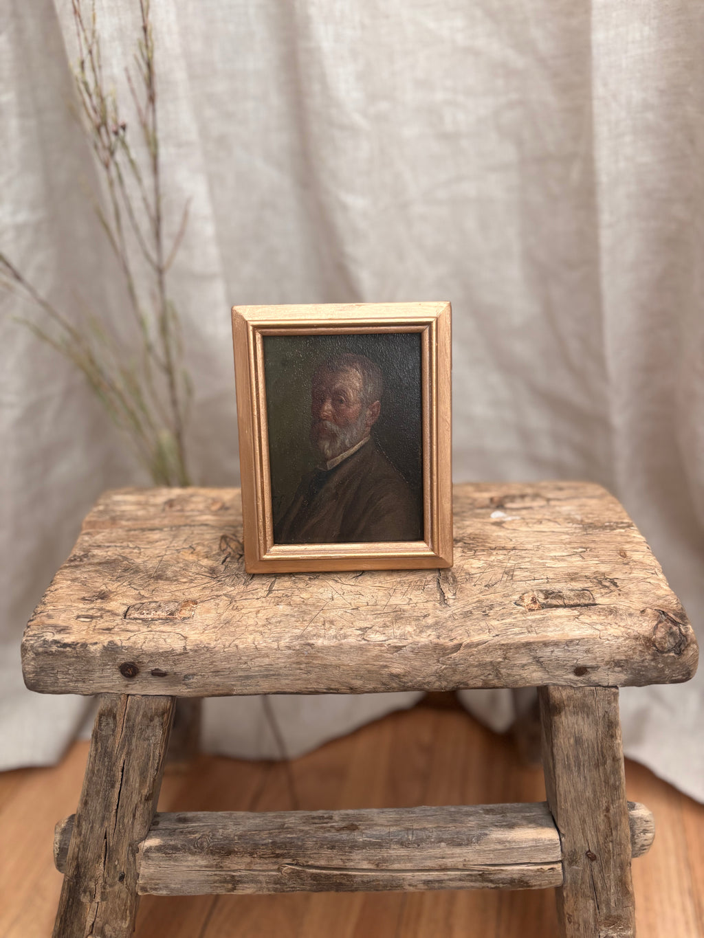 Antique European Oil Portrait on Tin of Vienna Professor