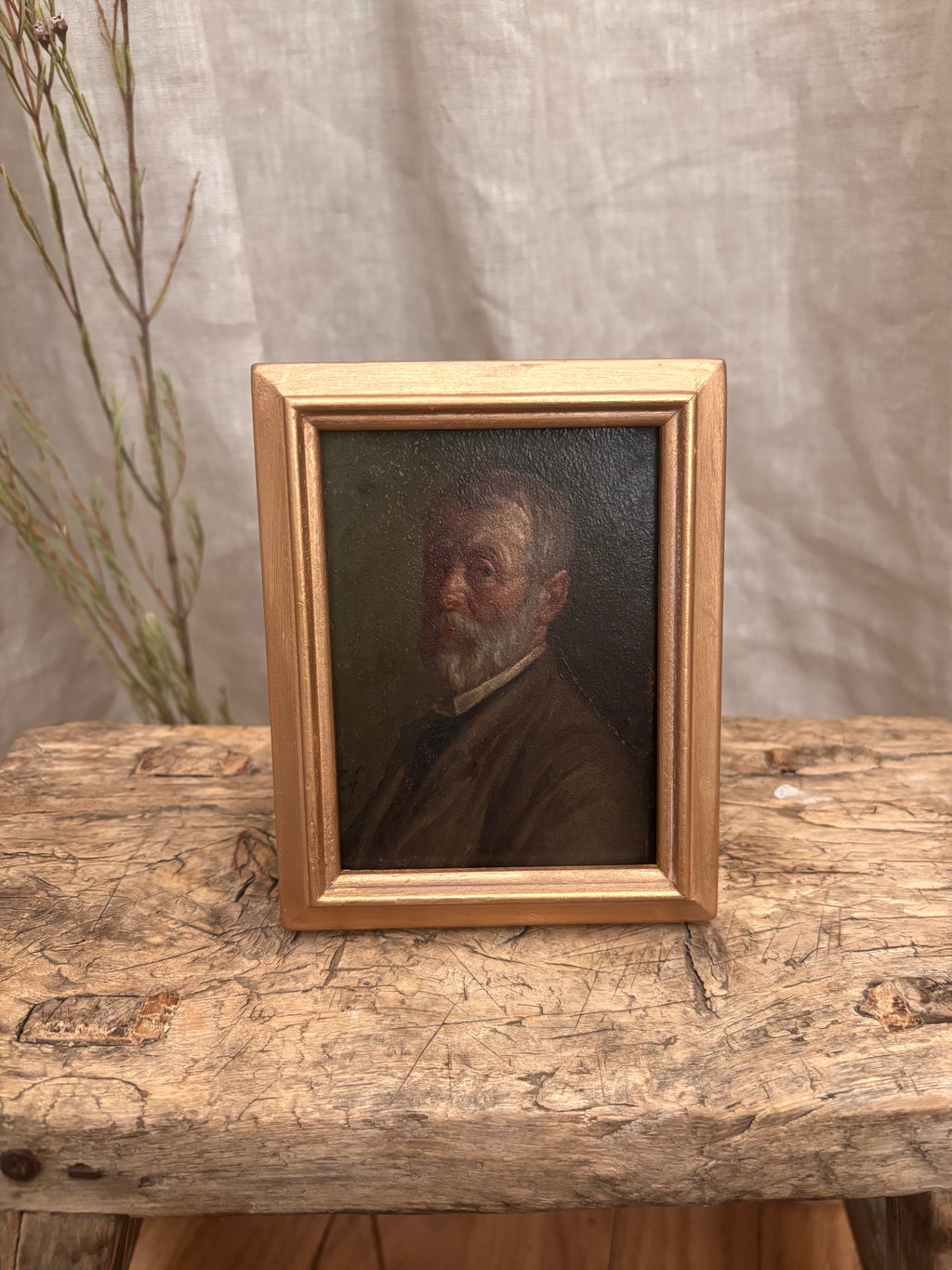Antique European Oil Portrait on Tin of Vienna Professor