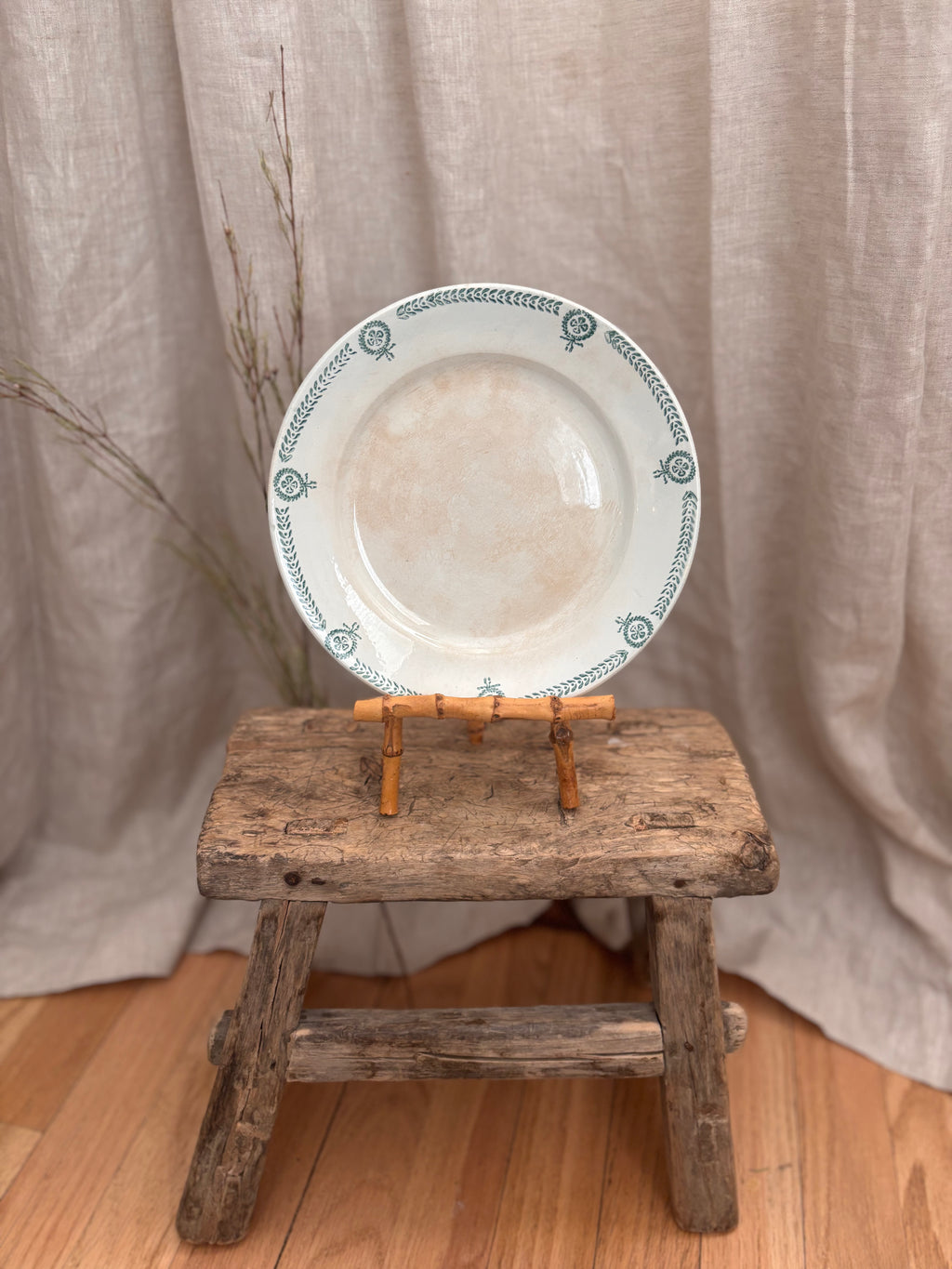 Antique French Faïence de Caires Green Transferware Plate