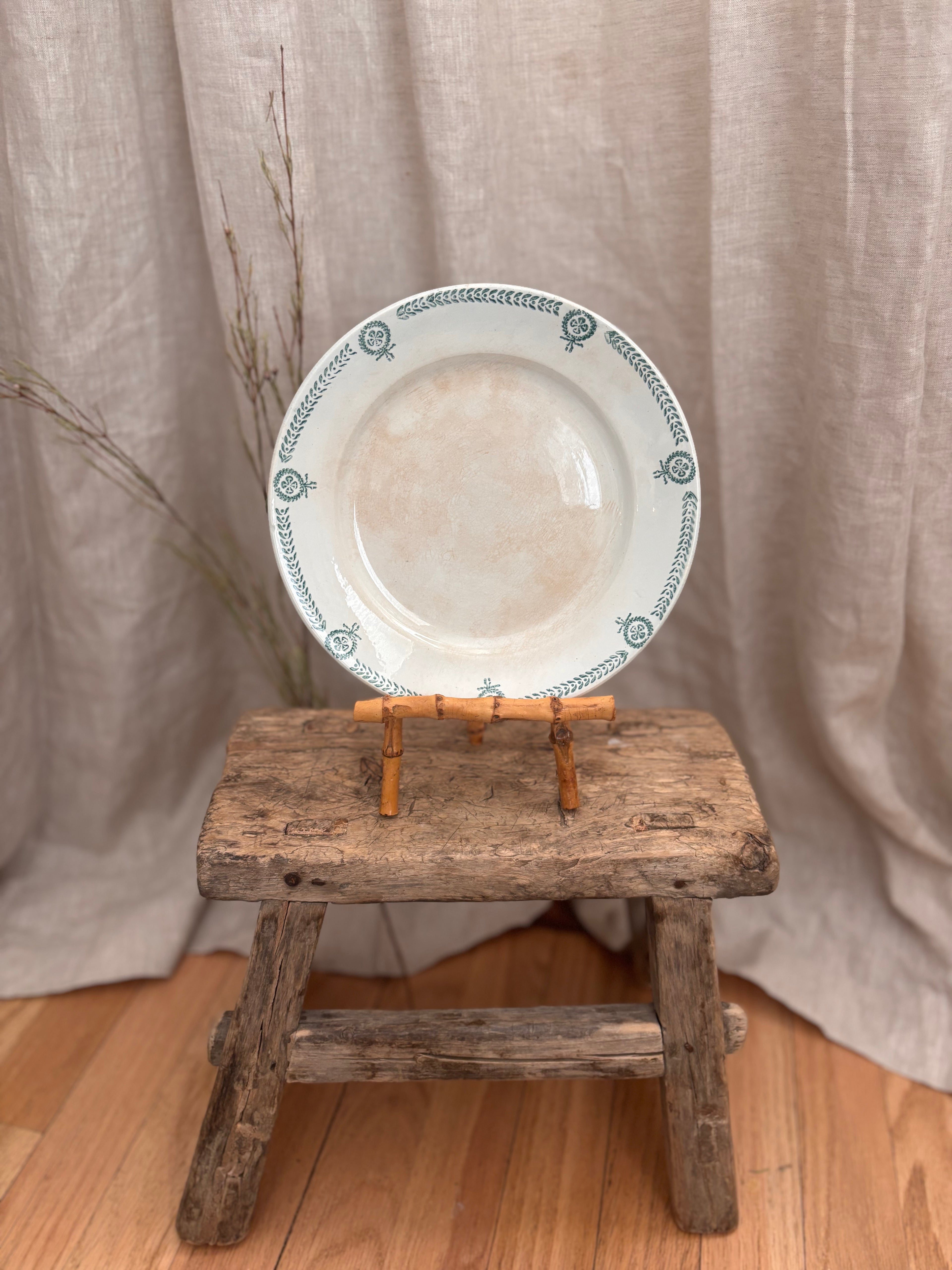 Antique French Faïence de Caires Green Transferware Plate