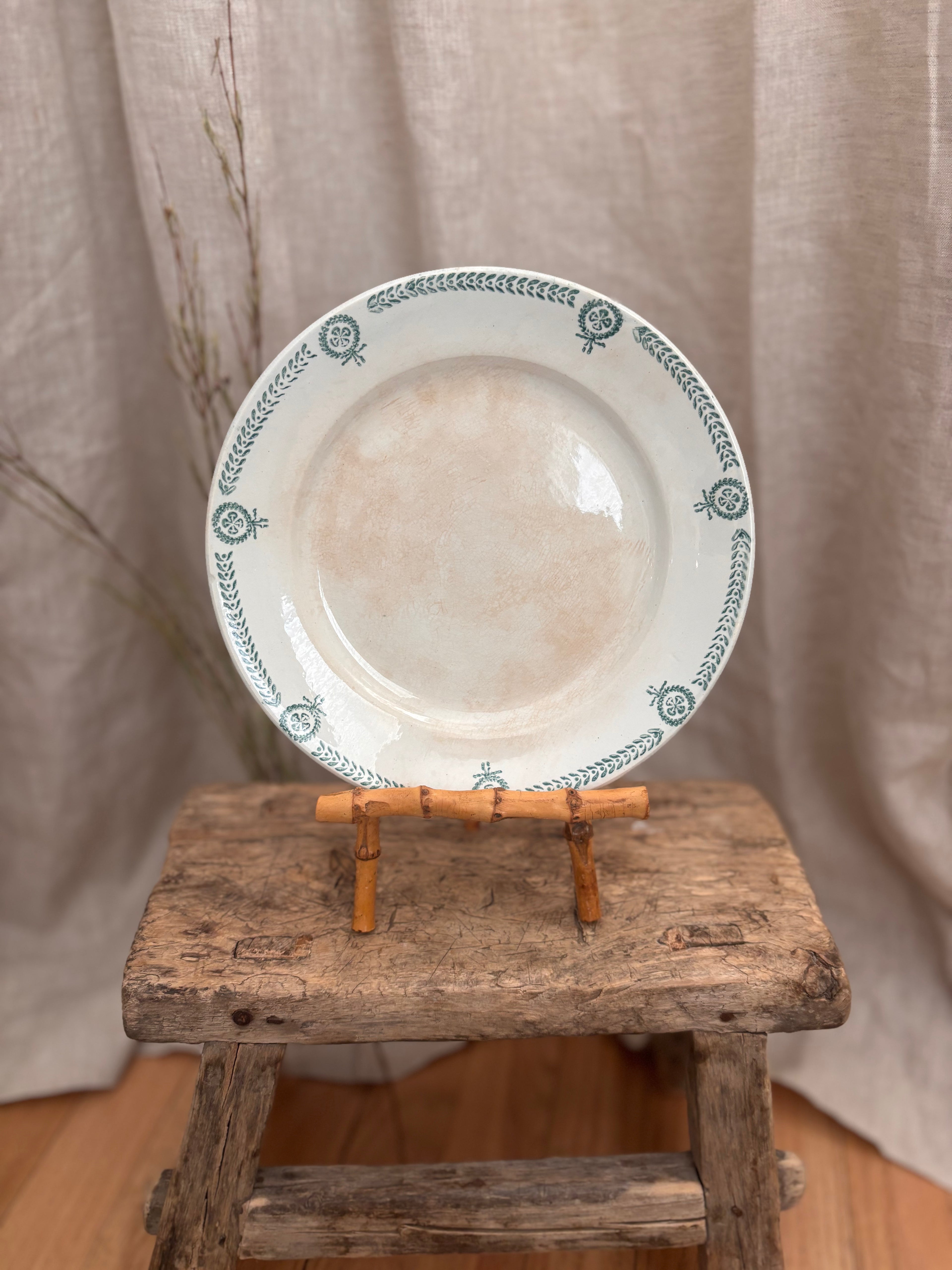 Antique French Faïence de Caires Green Transferware Plate