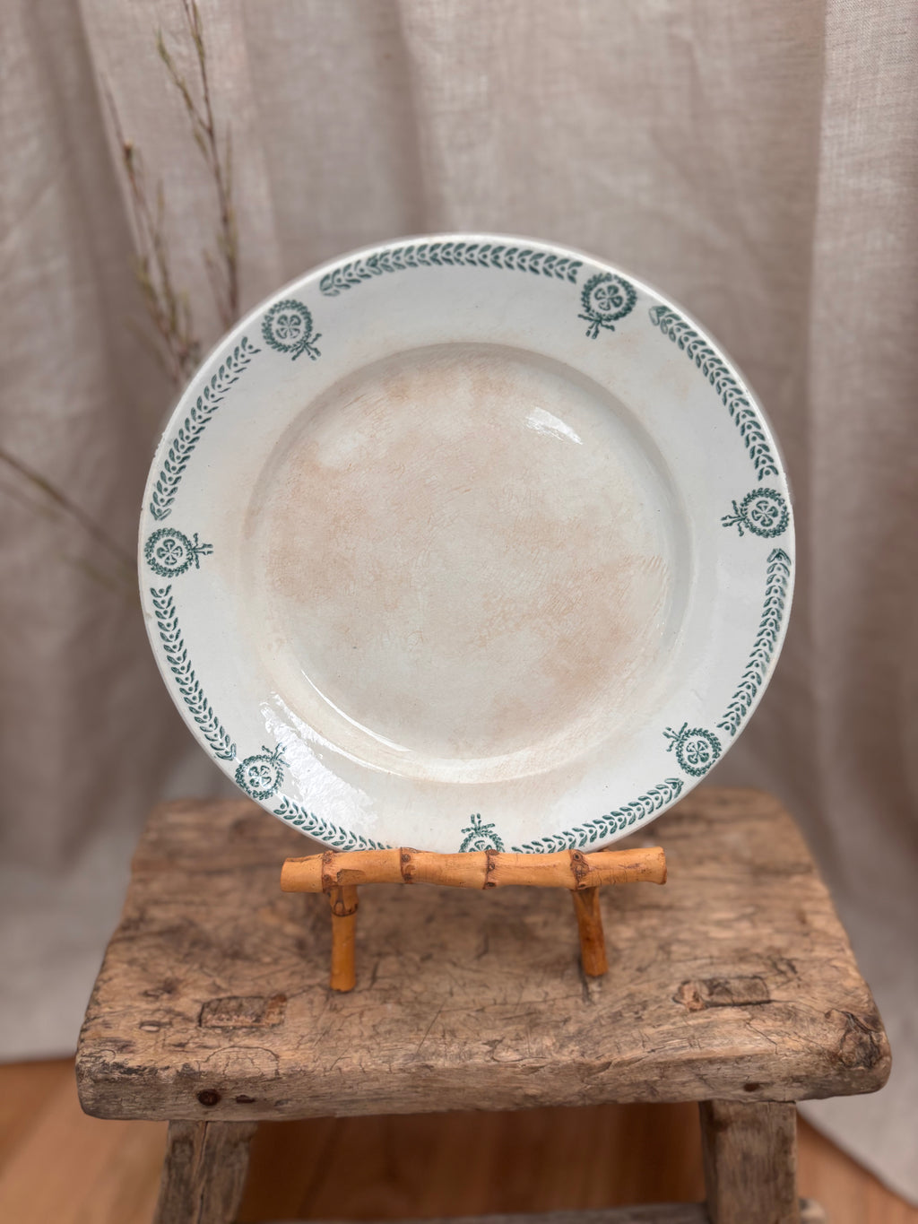 Antique French Faïence de Caires Green Transferware Plate