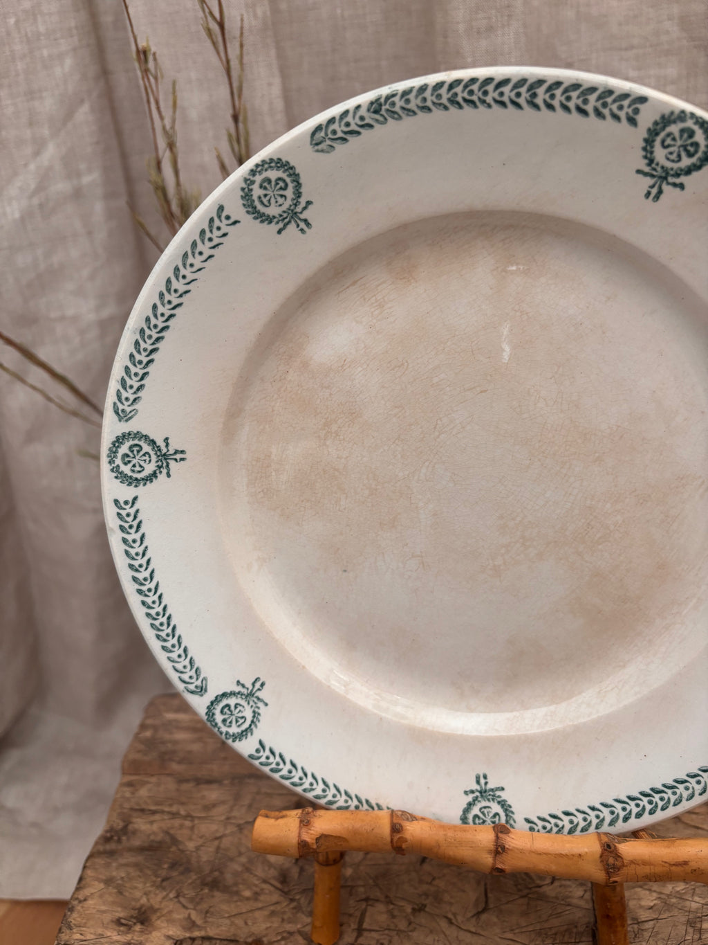 Antique French Faïence de Caires Green Transferware Plate