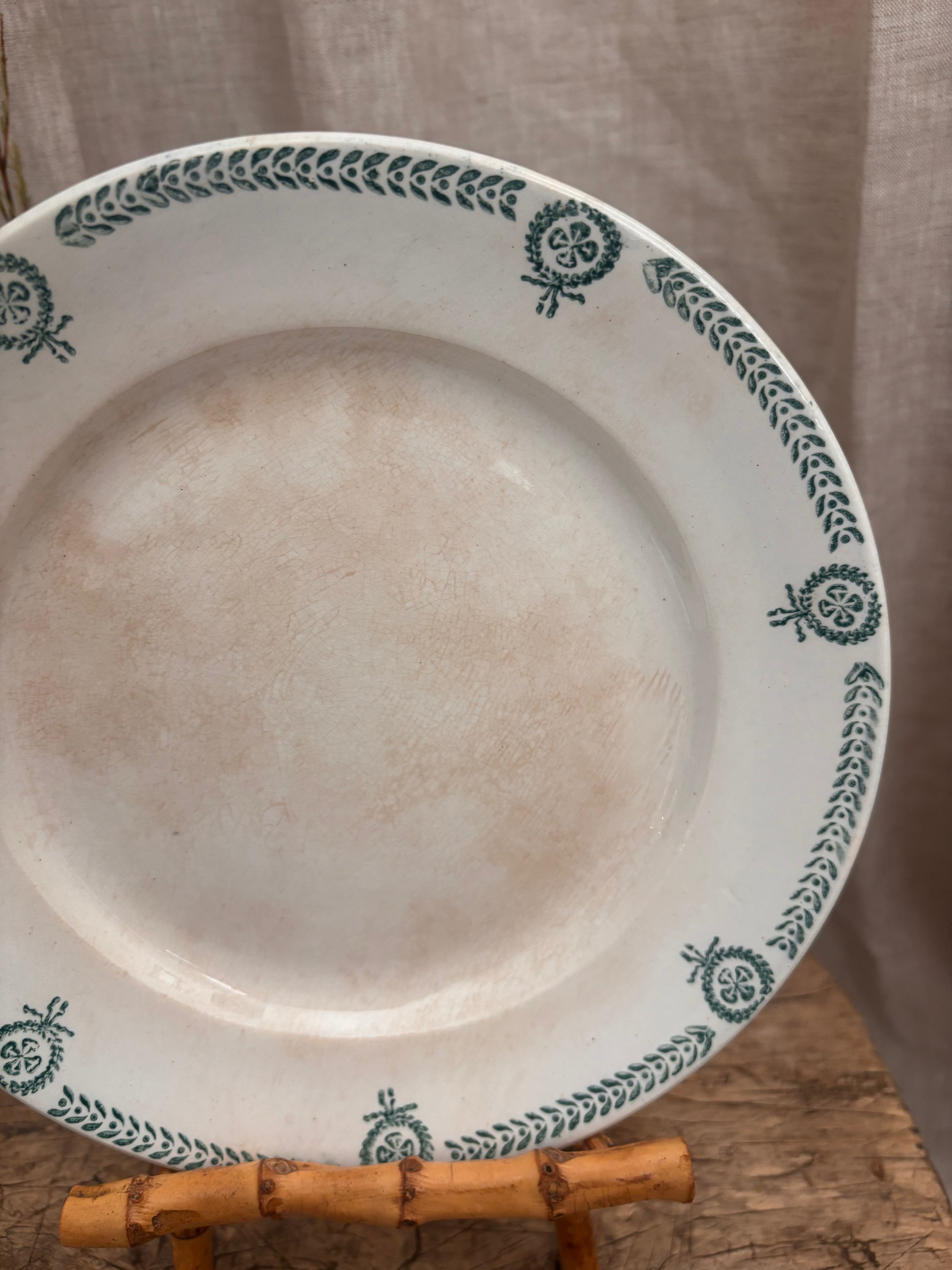 Antique French Faïence de Caires Green Transferware Plate