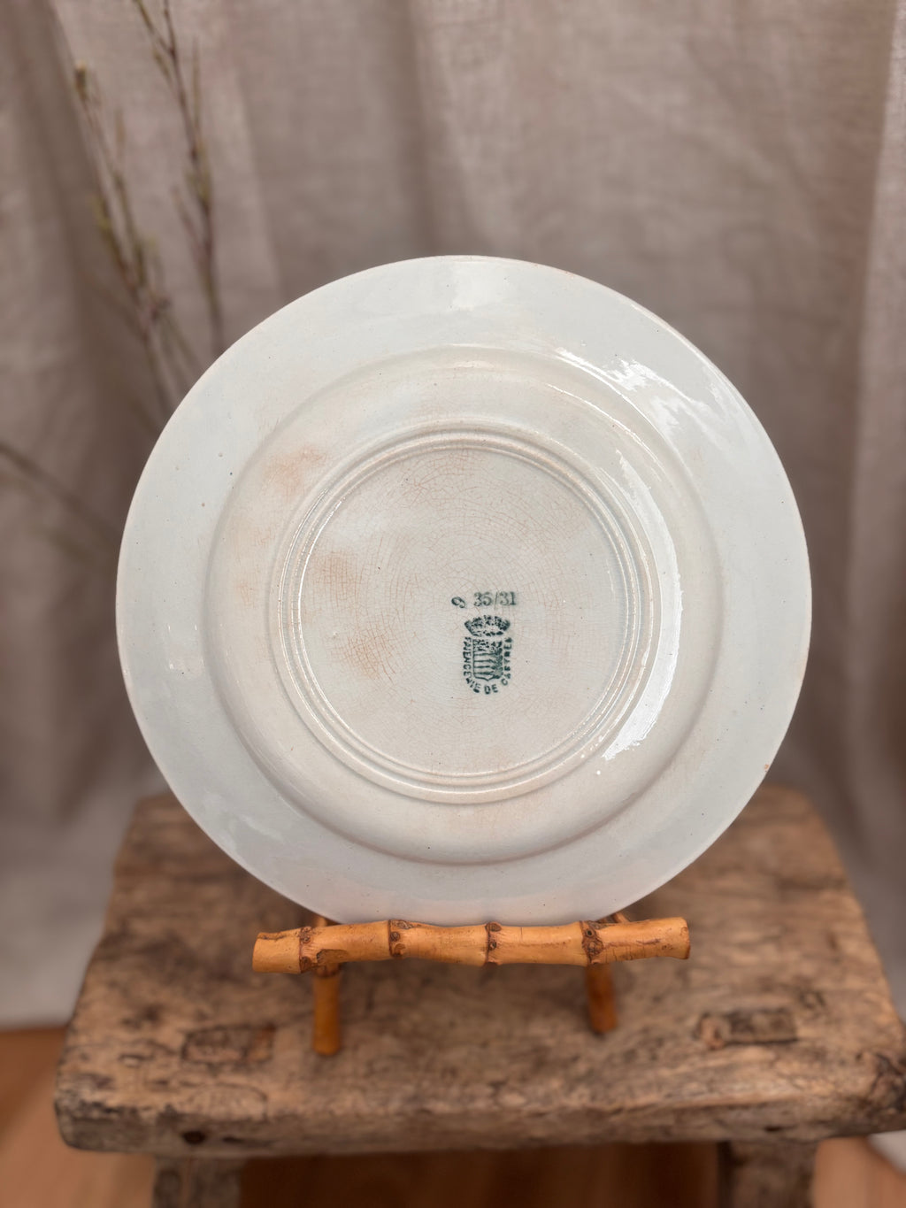 Antique French Faïence de Caires Green Transferware Plate
