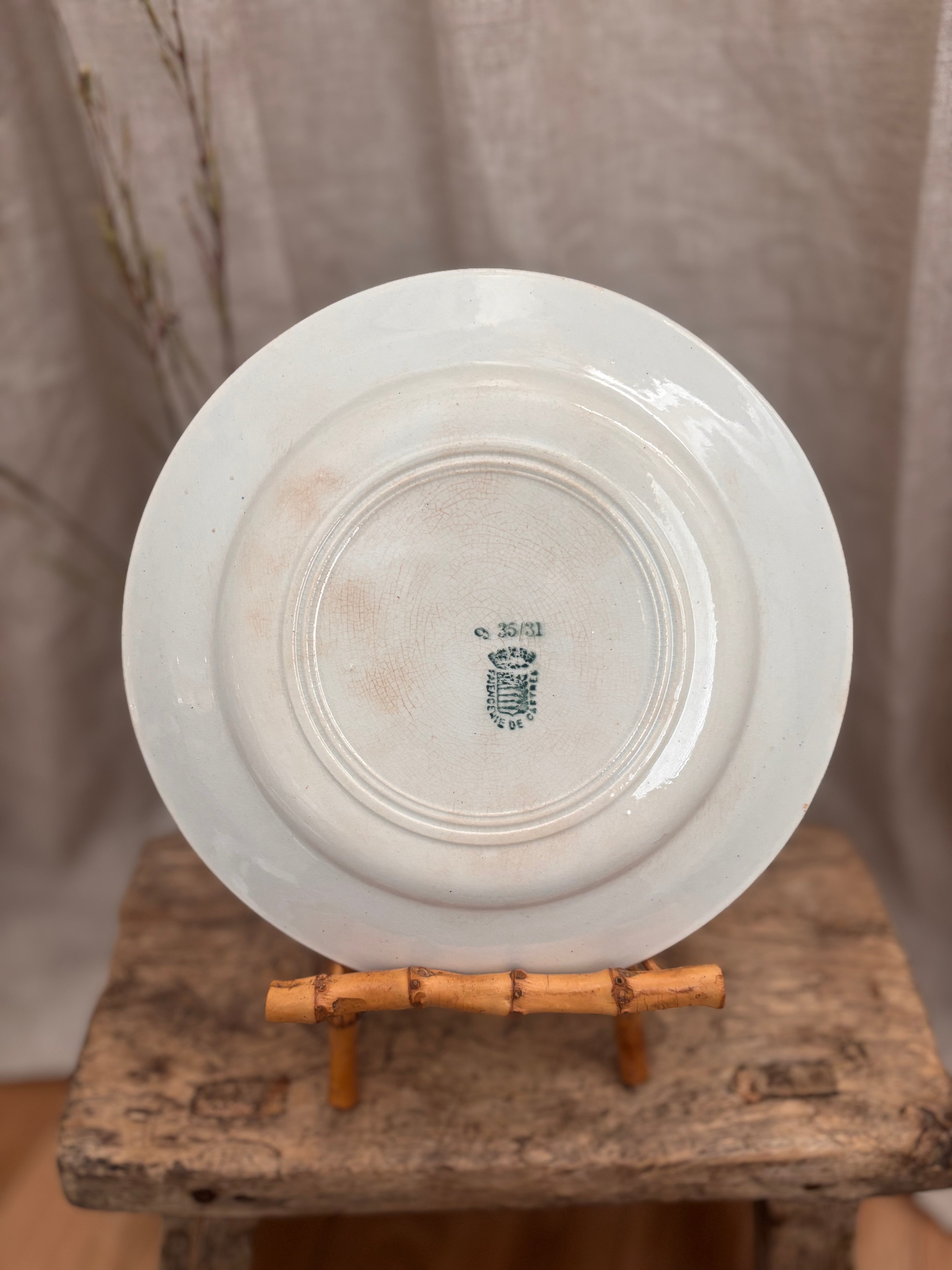 Antique French Faïence de Caires Green Transferware Plate