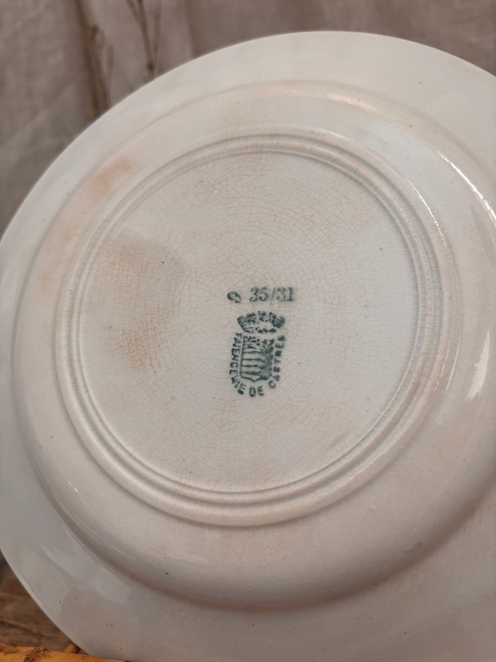 Antique French Faïence de Caires Green Transferware Plate