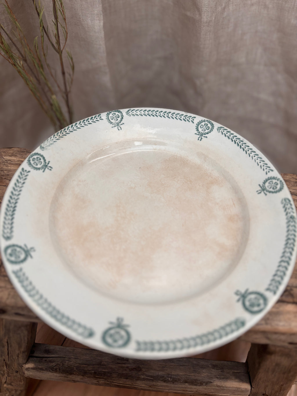Antique French Faïence de Caires Green Transferware Plate
