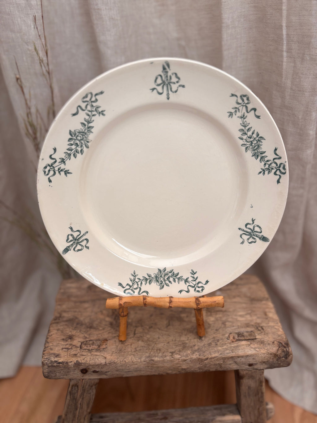 Antique French Sapin & Longchamp Green Transferware Plate