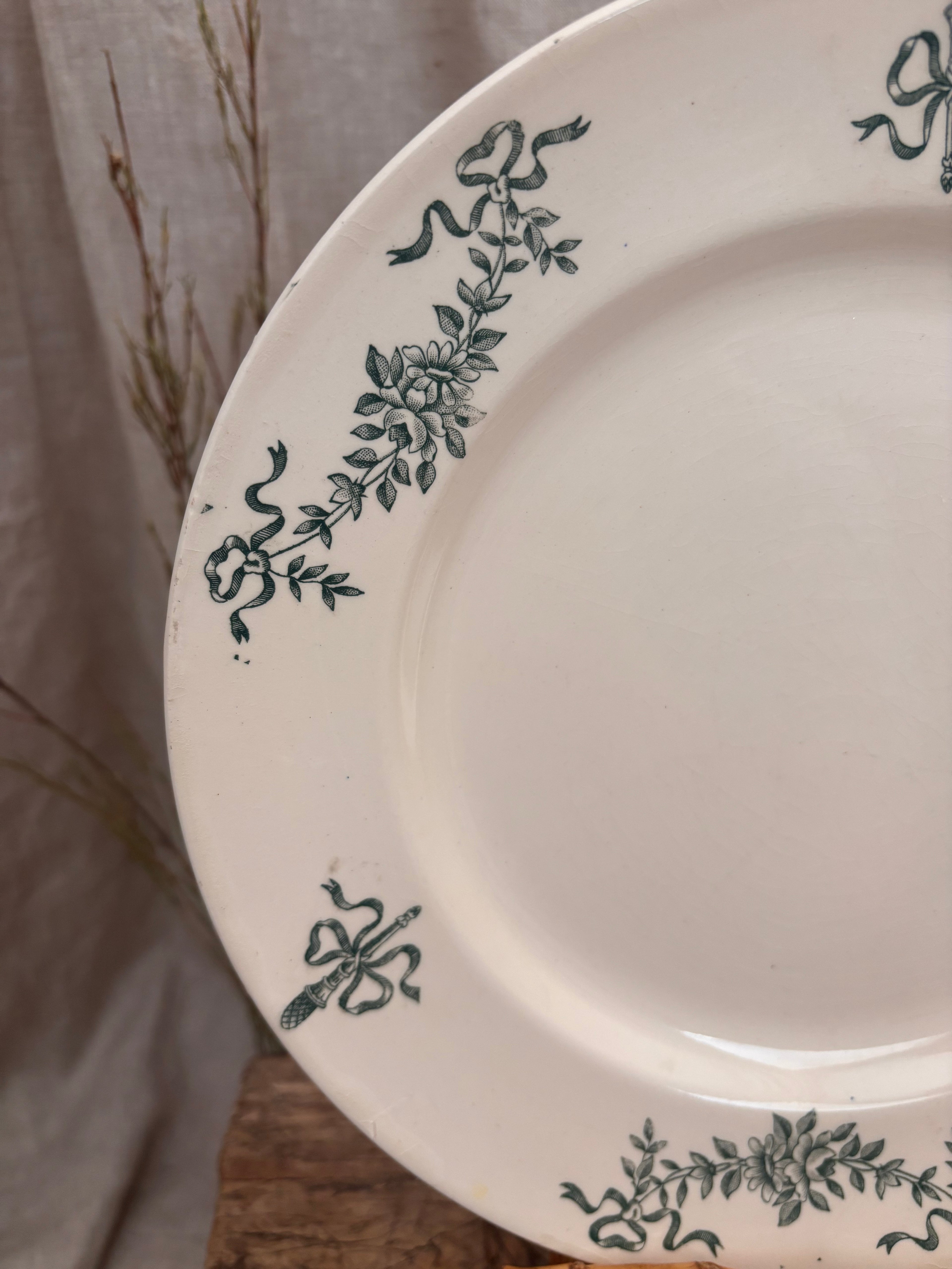 Antique French Sapin & Longchamp Green Transferware Plate