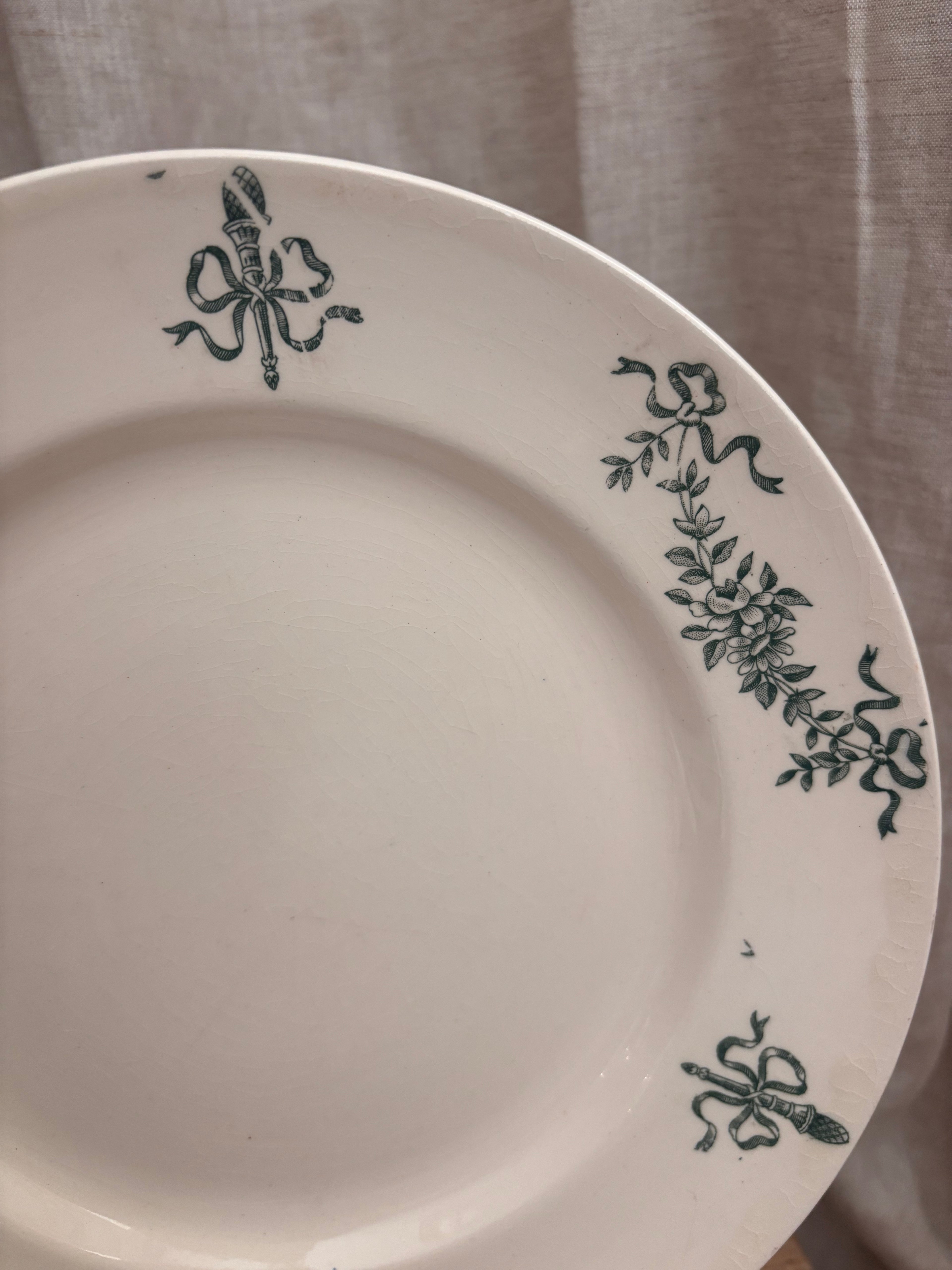 Antique French Sapin & Longchamp Green Transferware Plate