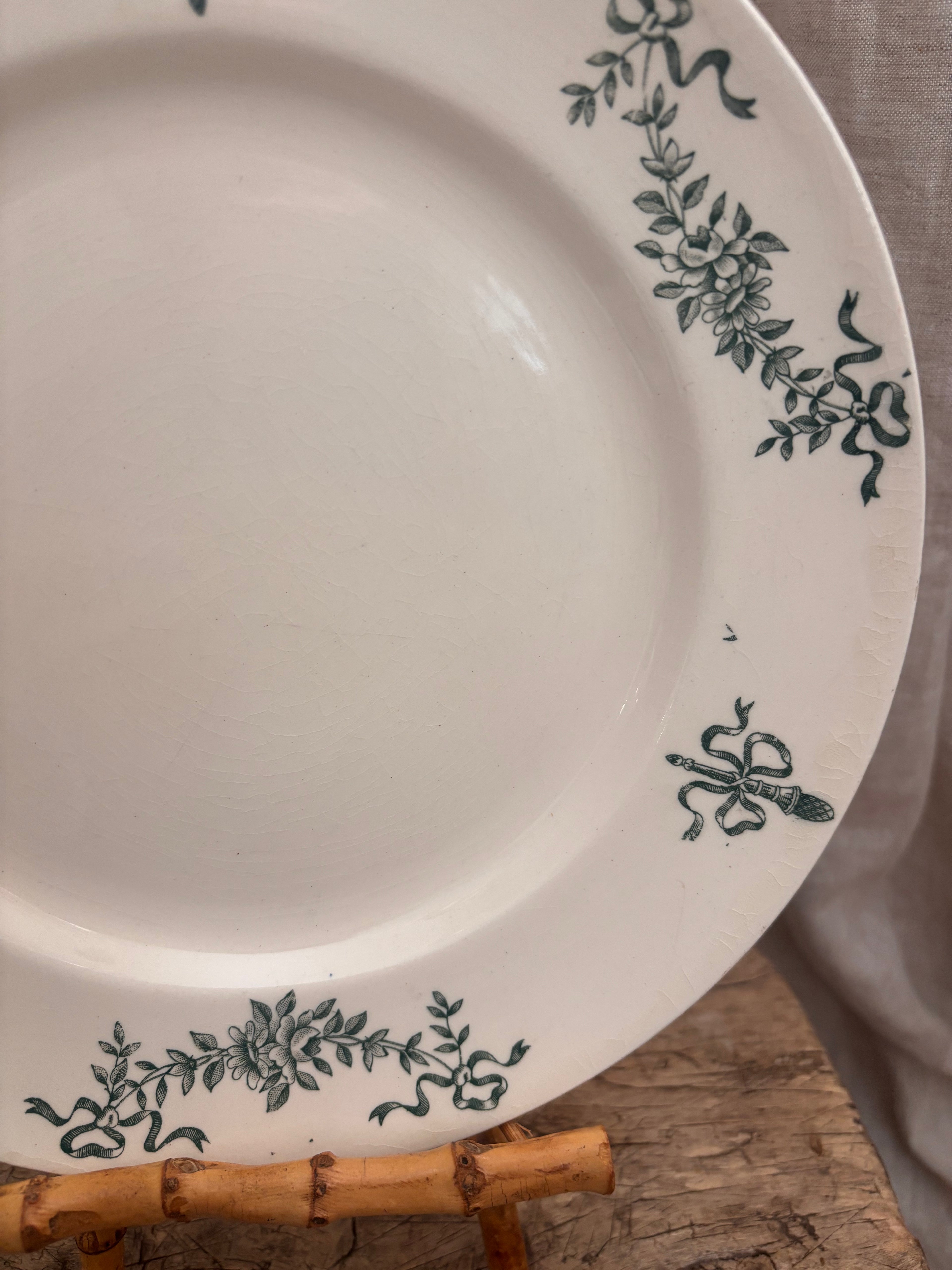 Antique French Sapin & Longchamp Green Transferware Plate