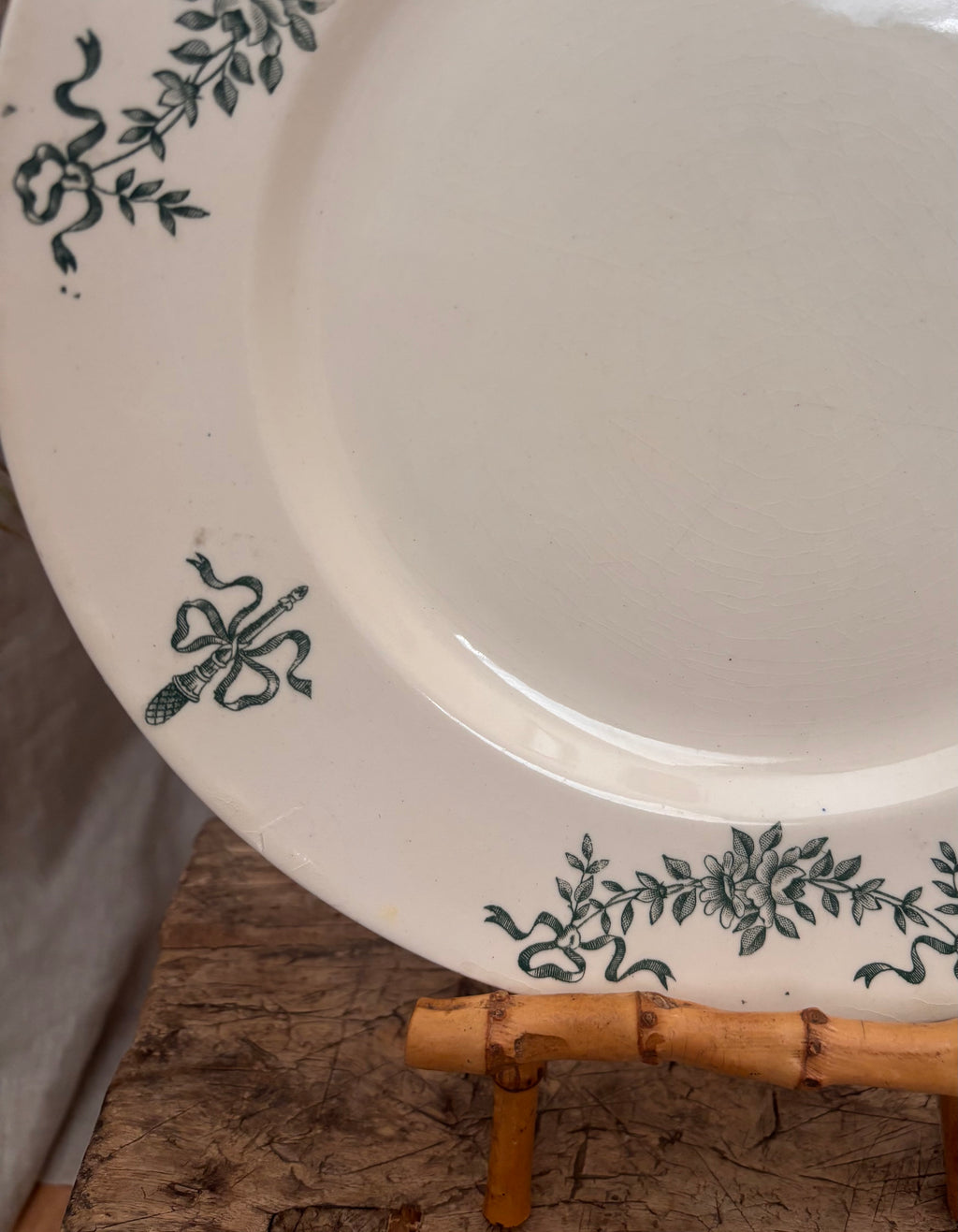 Antique French Sapin & Longchamp Green Transferware Plate