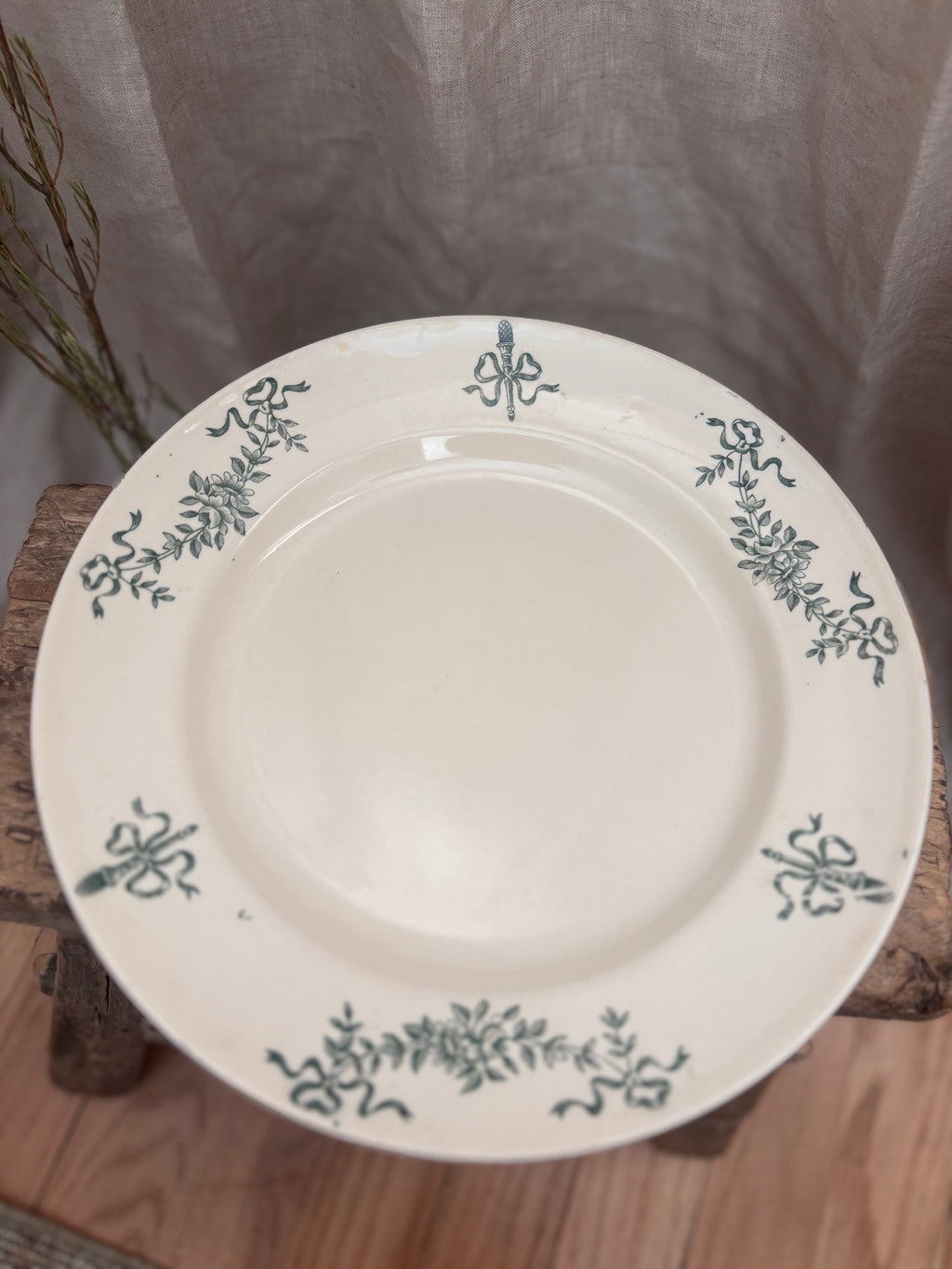 Antique French Sapin & Longchamp Green Transferware Plate