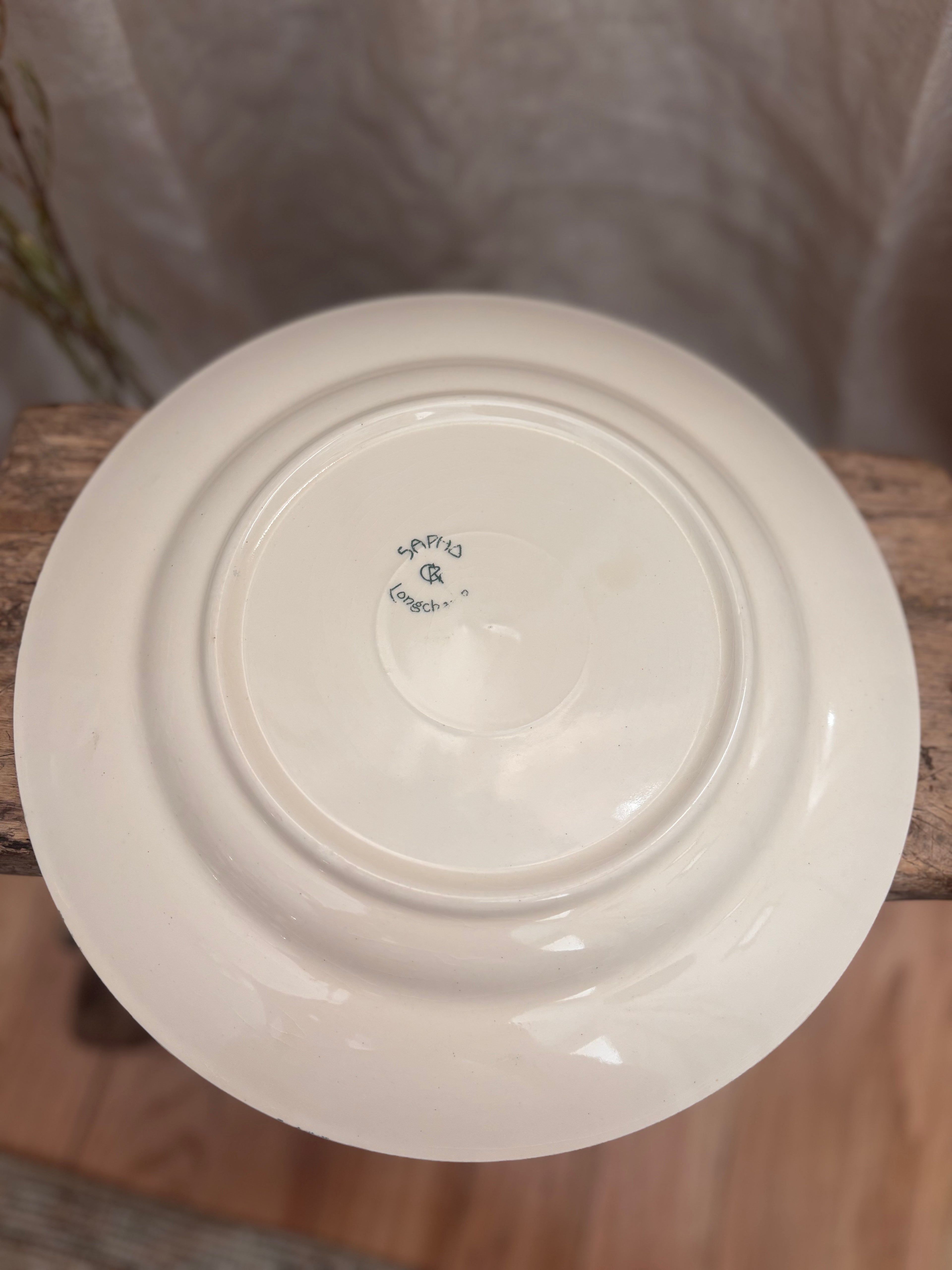 Antique French Sapin & Longchamp Green Transferware Plate