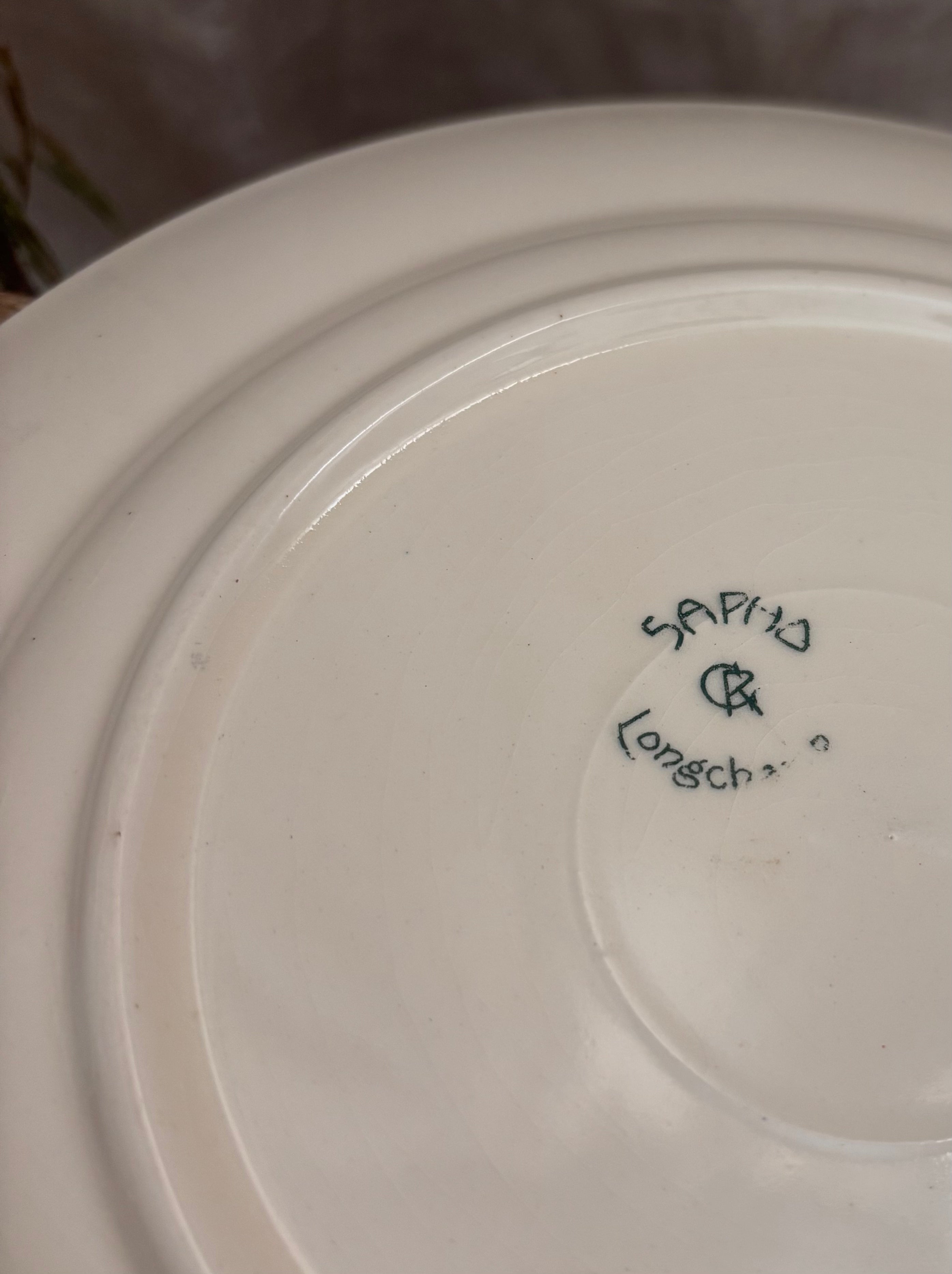 Antique French Sapin & Longchamp Green Transferware Plate