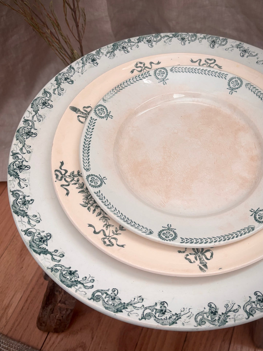 Antique French Faïence de Caires Green Transferware Plate
