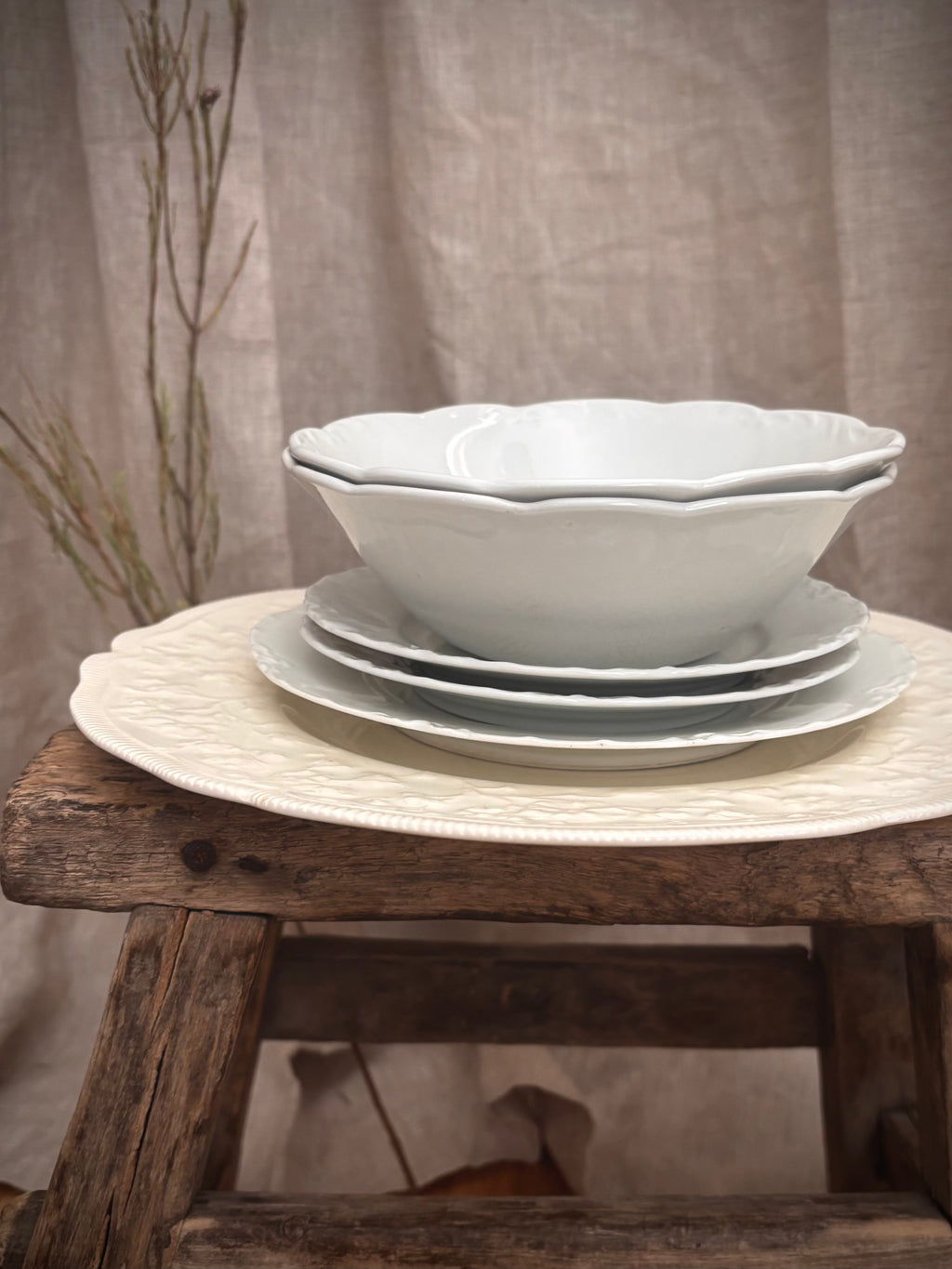 Vintage English J&G Meakin Sterling White Ironstone Bowl — Crazed & Stained