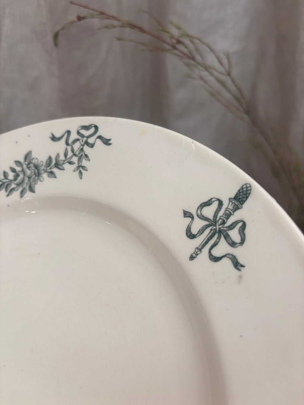 Antique French Sapin & Longchamp Green Transferware Plate