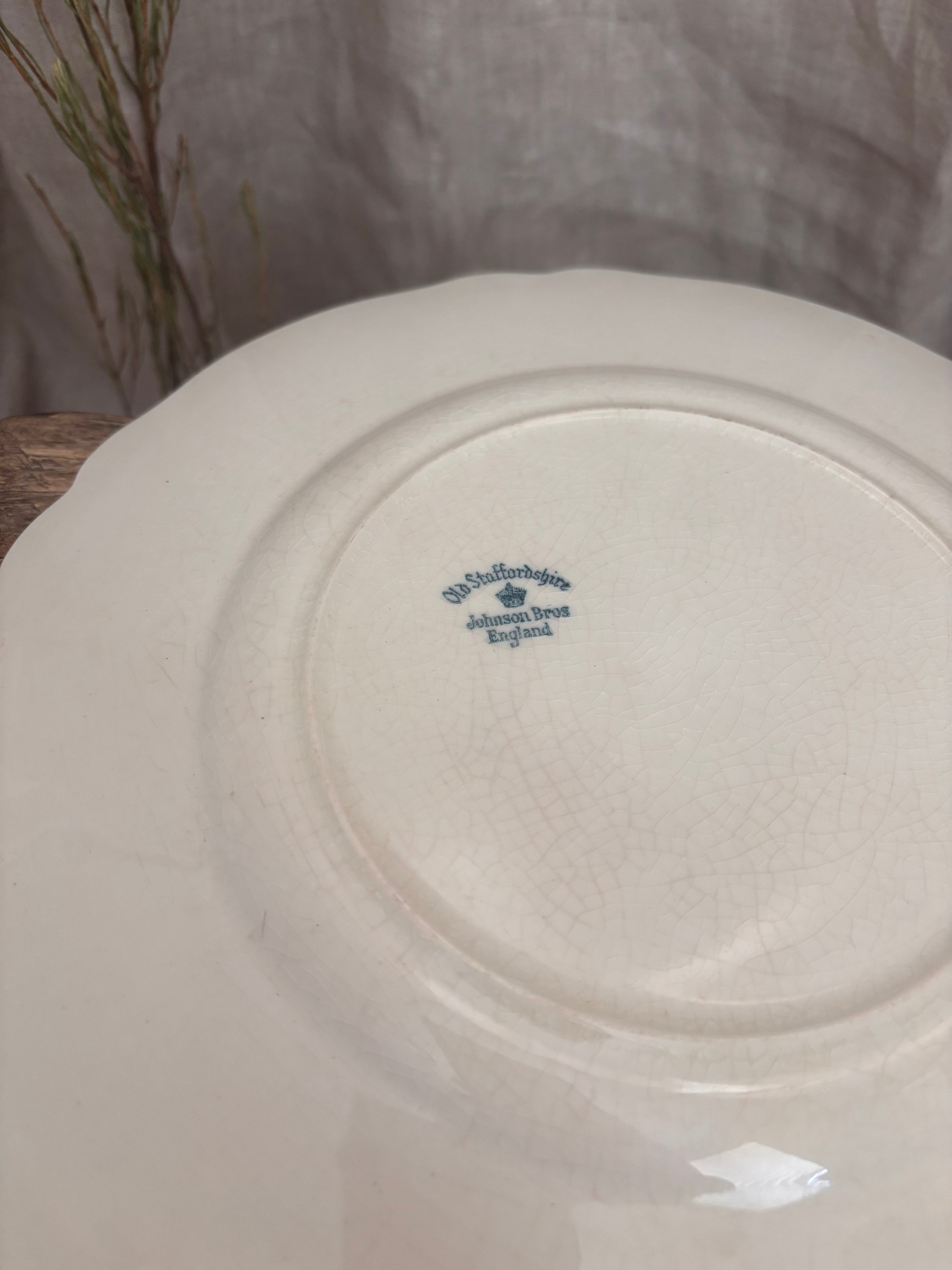 Antique Johnson Bros Old Staffordshire Floral Relief Dinner Plate