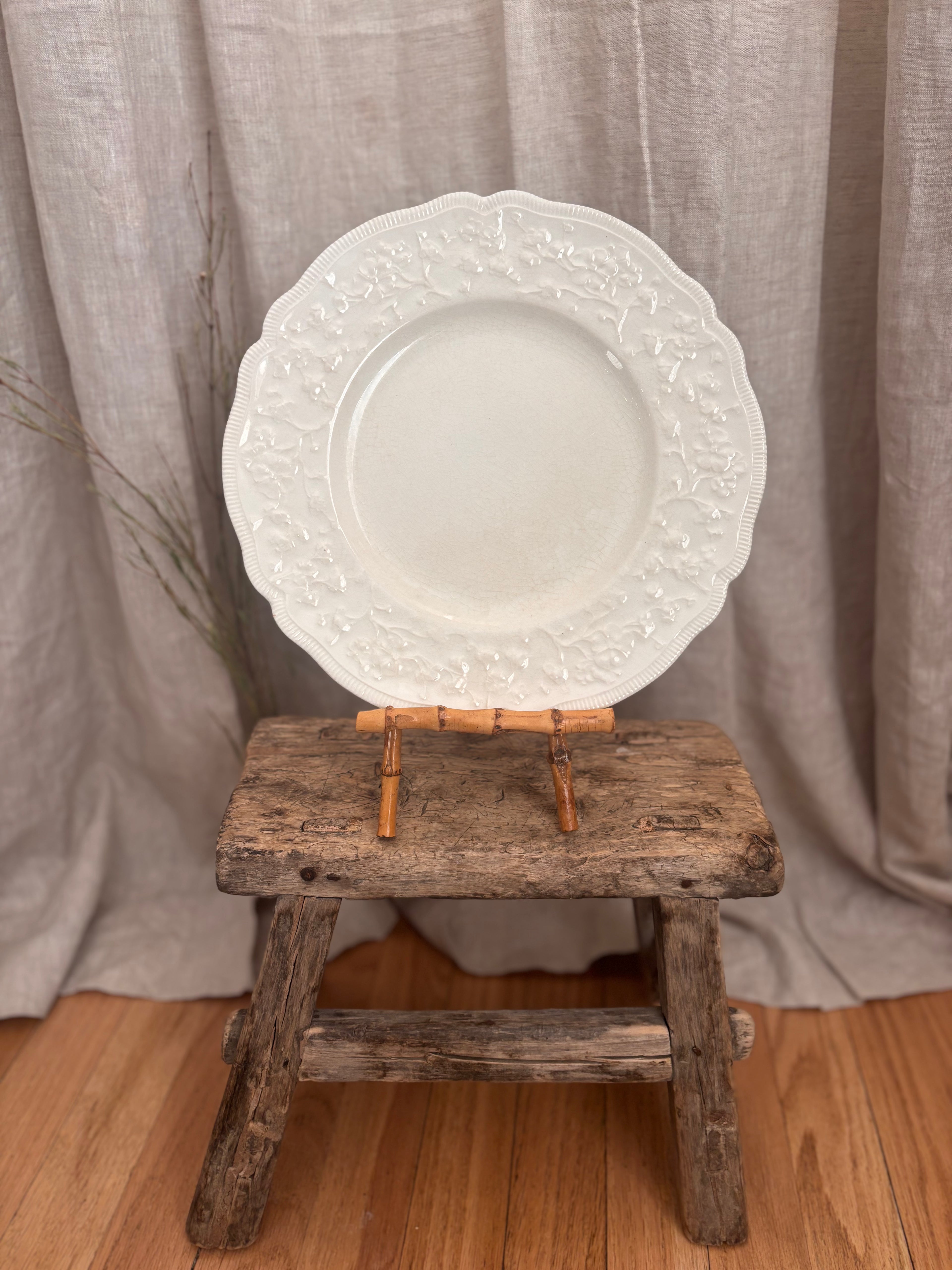 Antique Johnson Bros Old Staffordshire Floral Relief Dinner Plate