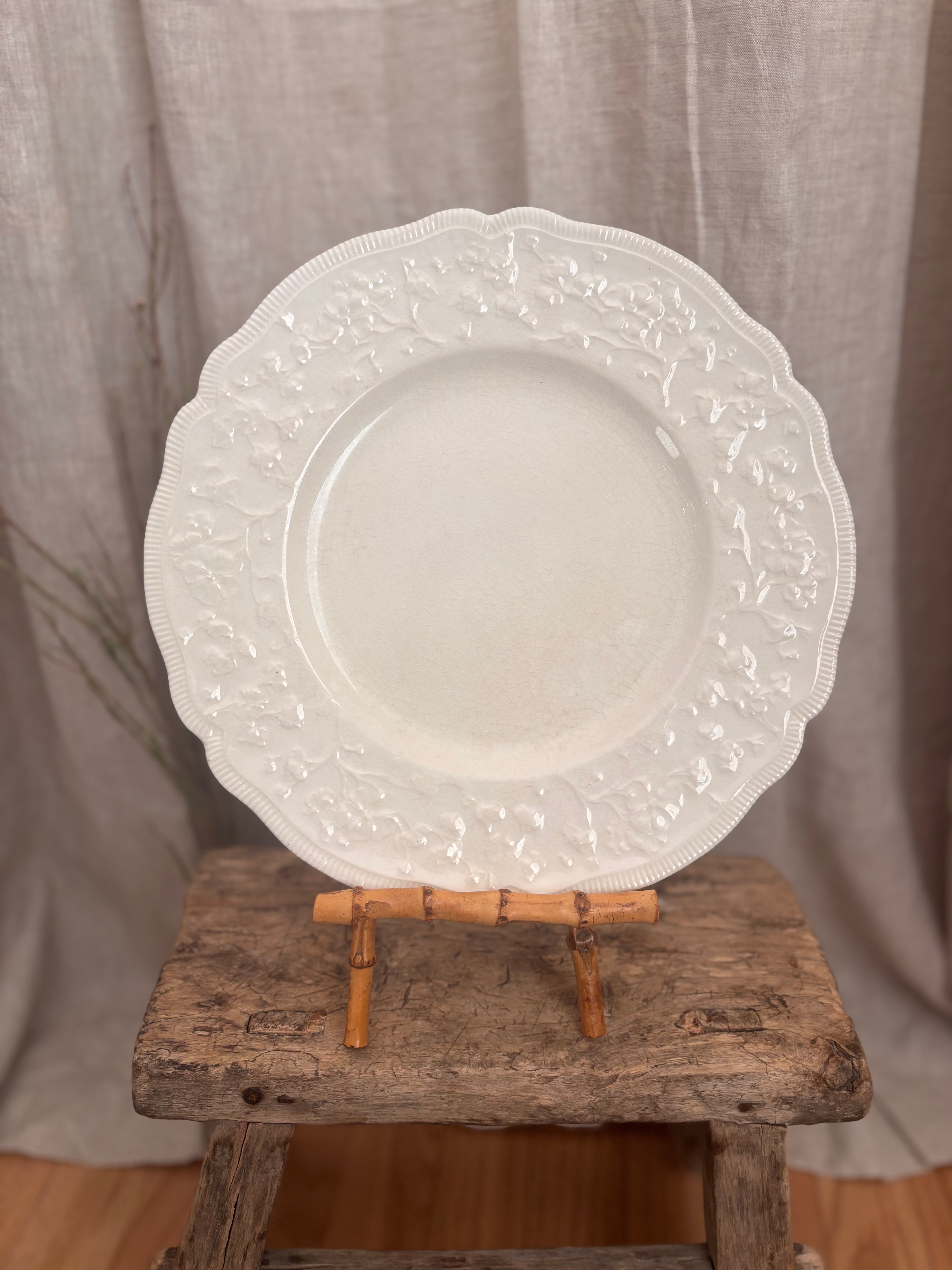 Antique Johnson Bros Old Staffordshire Floral Relief Dinner Plate