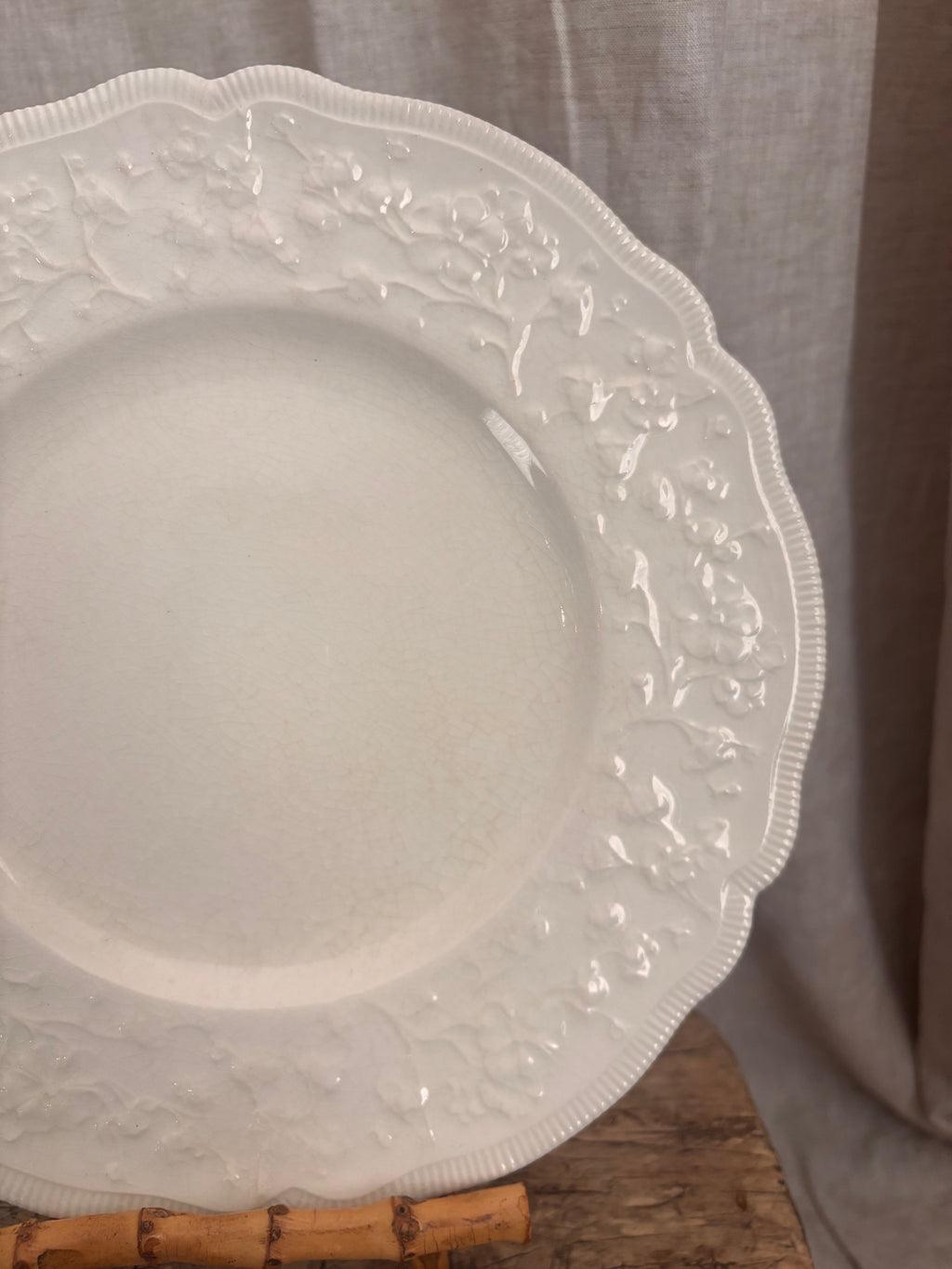 Antique Johnson Bros Old Staffordshire Floral Relief Dinner Plate