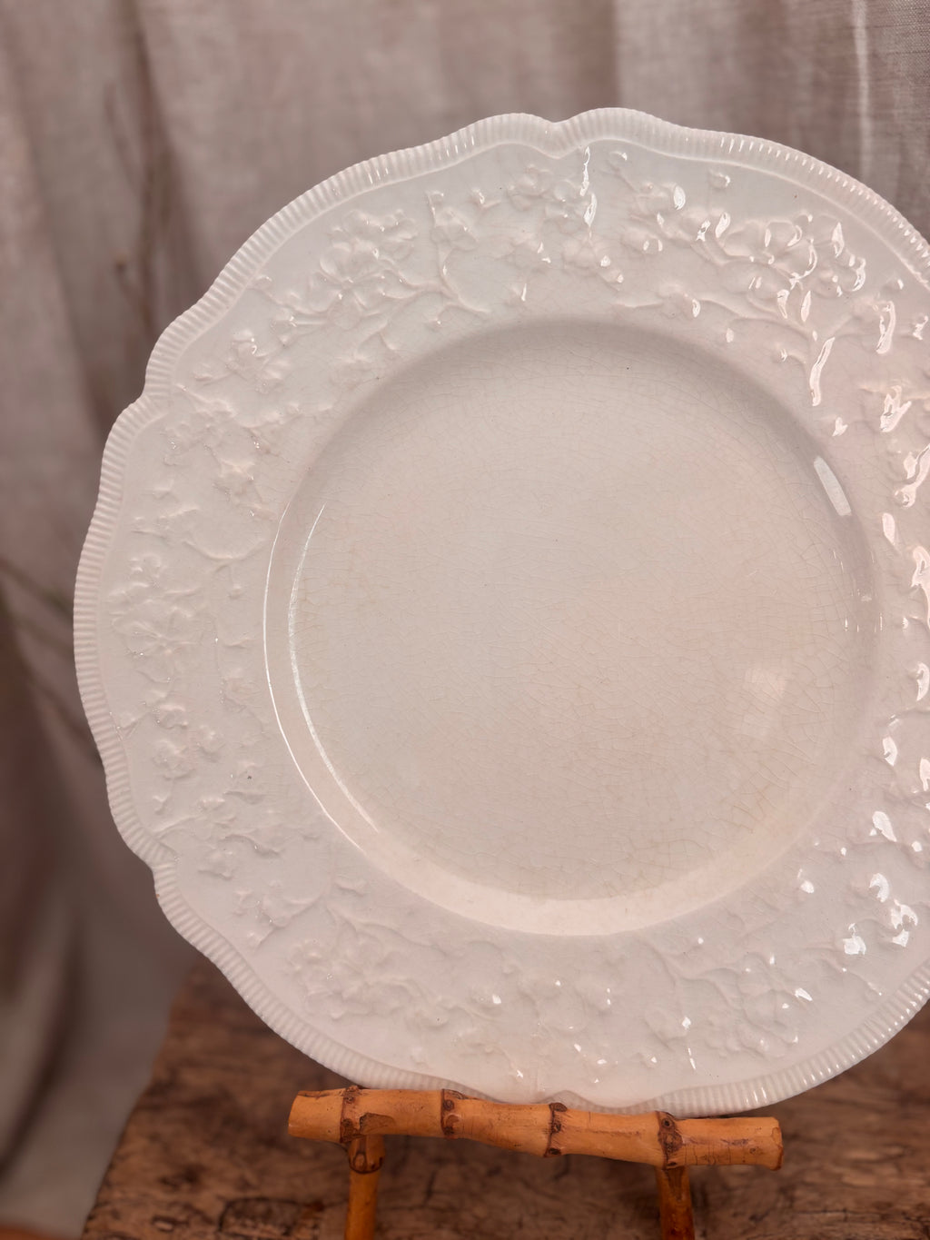 Antique Johnson Bros Old Staffordshire Floral Relief Dinner Plate