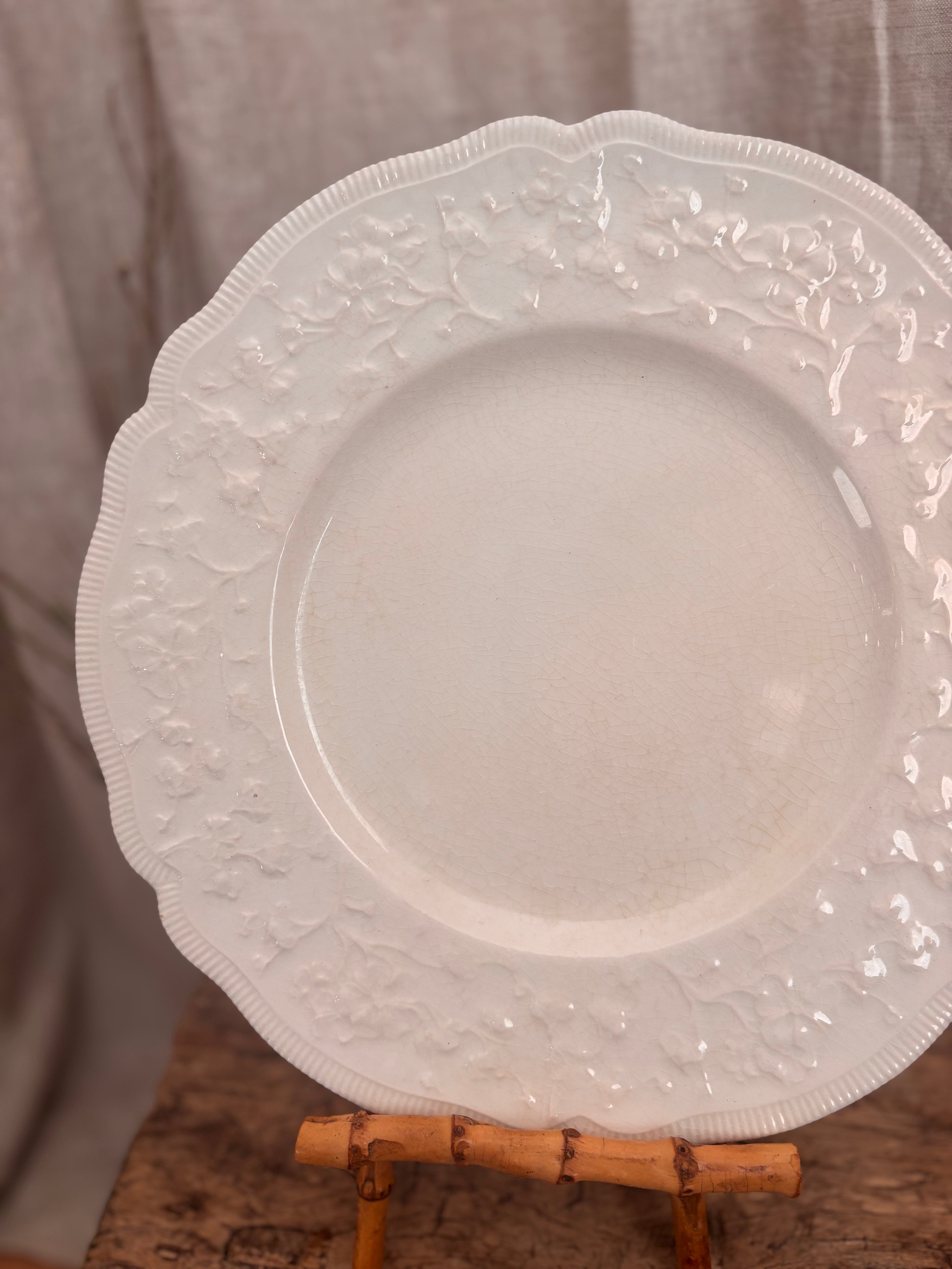 Antique Johnson Bros Old Staffordshire Floral Relief Dinner Plate