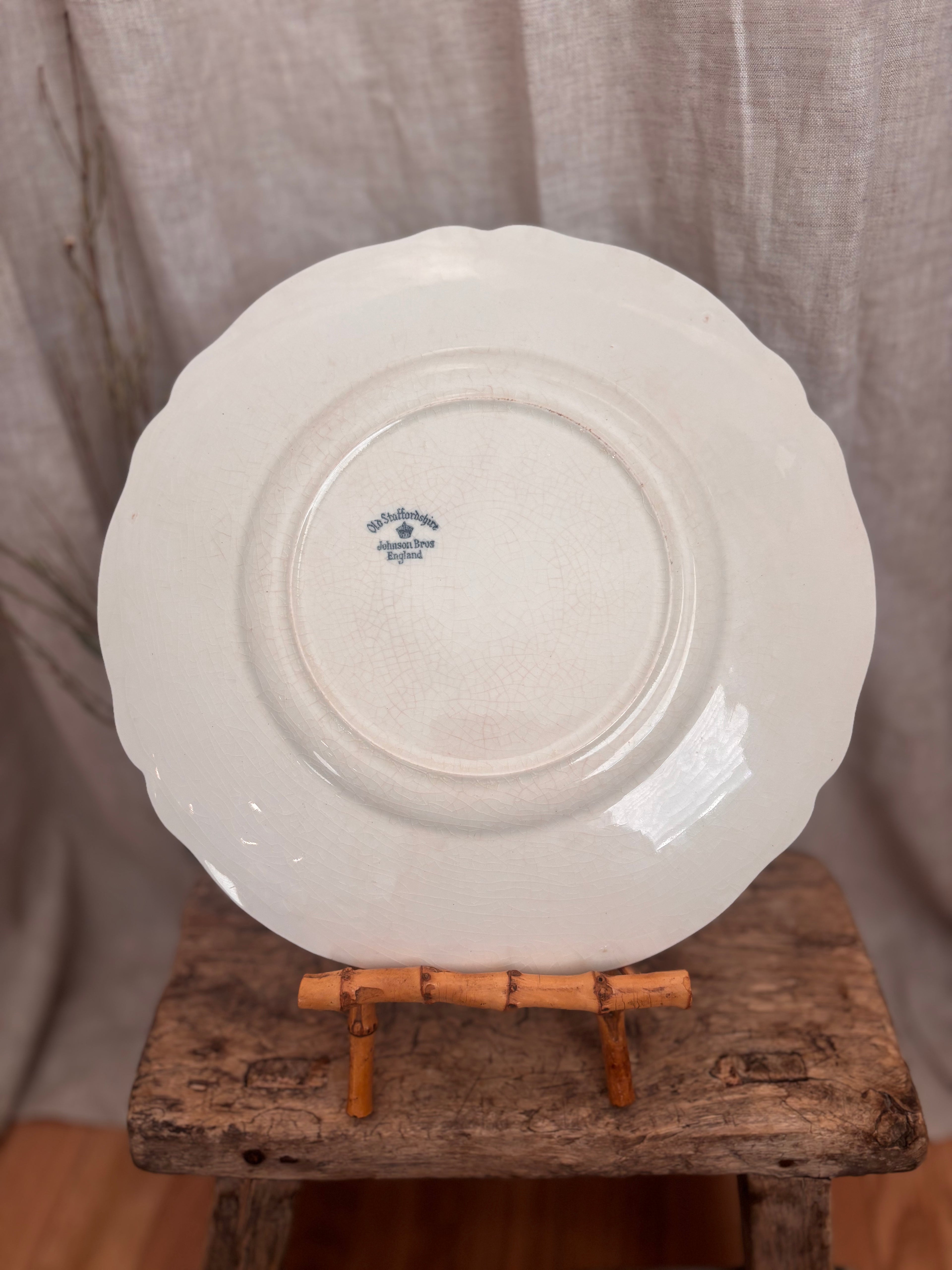 Antique Johnson Bros Old Staffordshire Floral Relief Dinner Plate