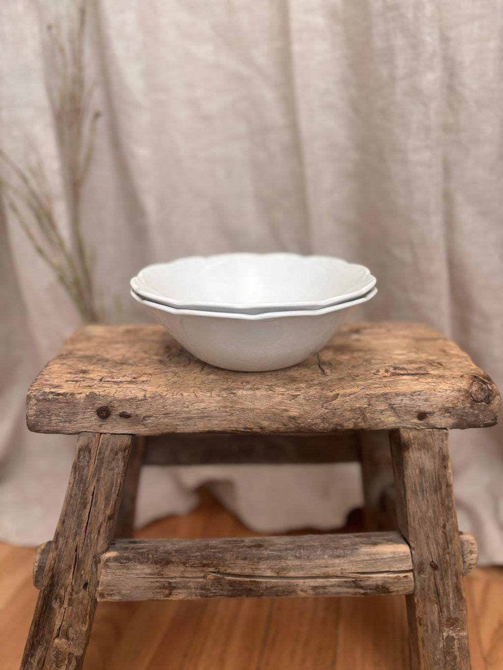 Vintage English J&G Meakin Sterling White Ironstone Bowl — Crazed & Stained