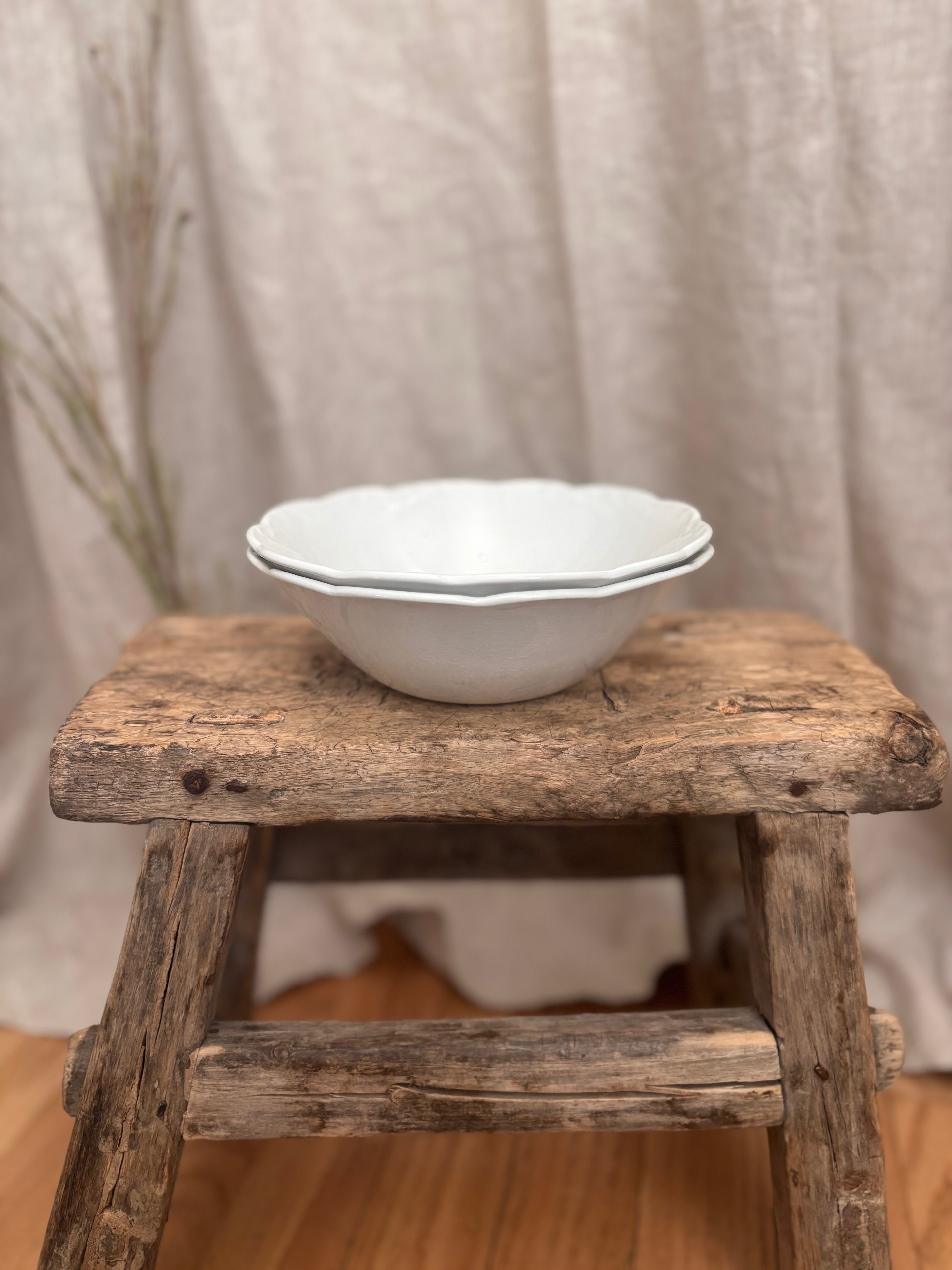 Vintage English J&G Meakin Sterling White Ironstone Bowl — Crazed & Stained