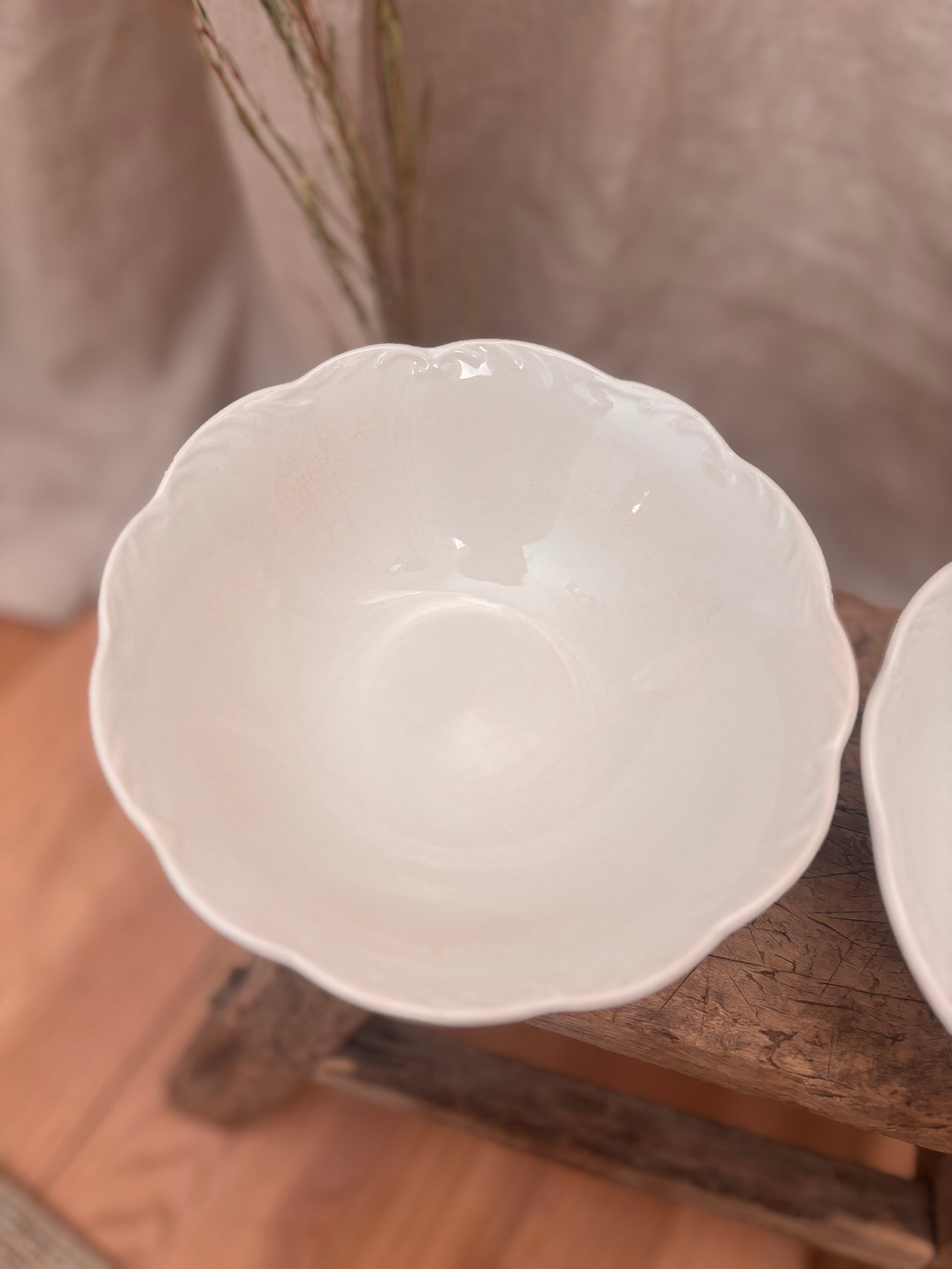 Vintage English J&G Meakin Sterling White Ironstone Bowl — Crazed & Stained