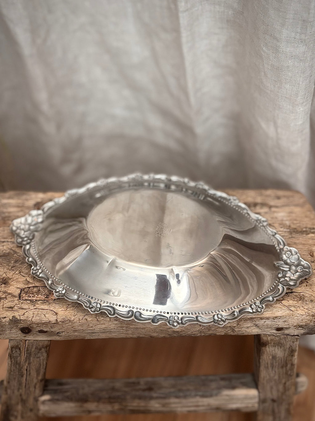 Vintage Oneida Silverplate Floral Catchall Dish
