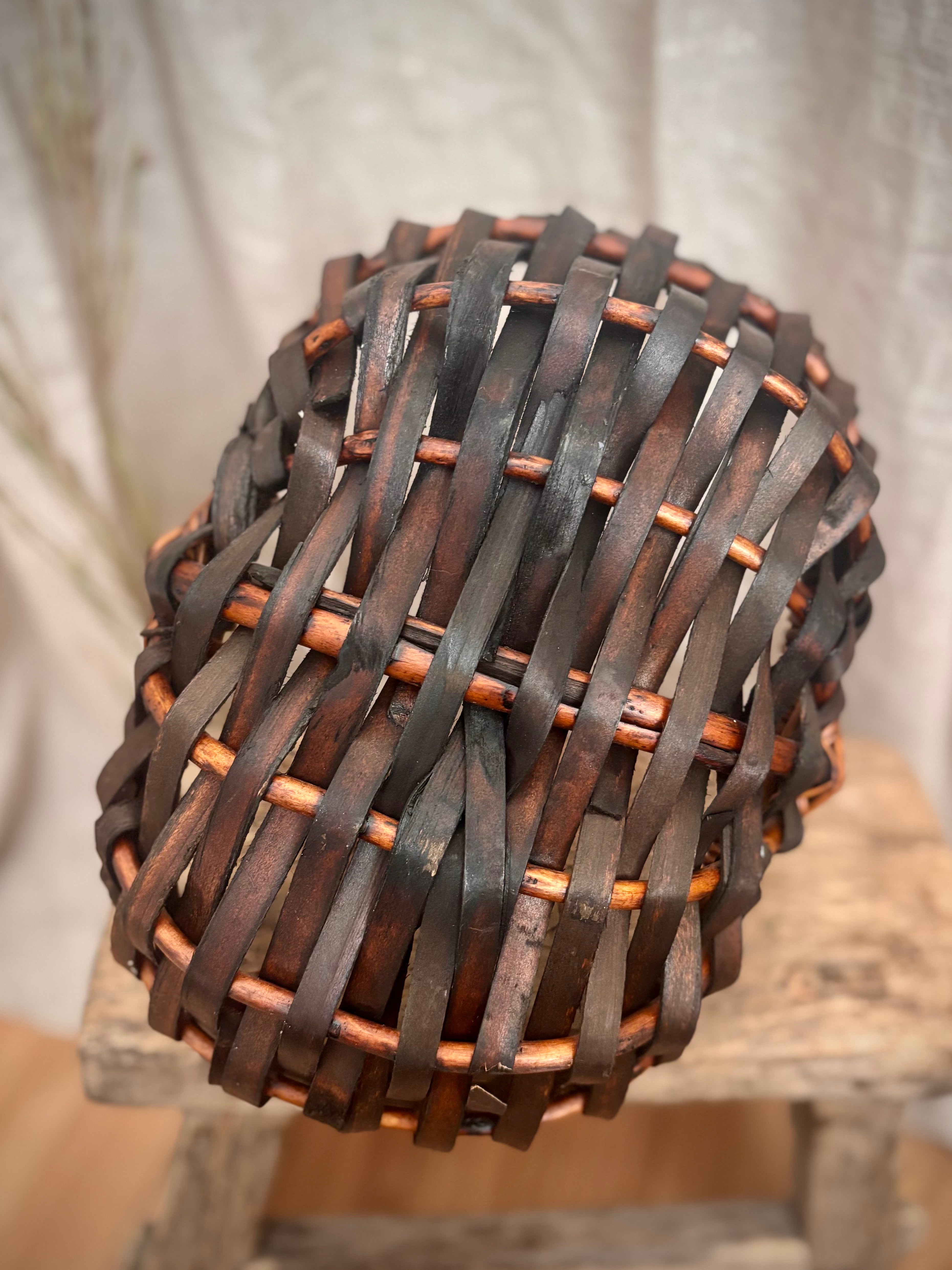 Vintage French-Style Woven Basket With Bentwood Handle