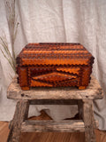 Antique Victorian Tramp Art Box with Floral Silk Lining
