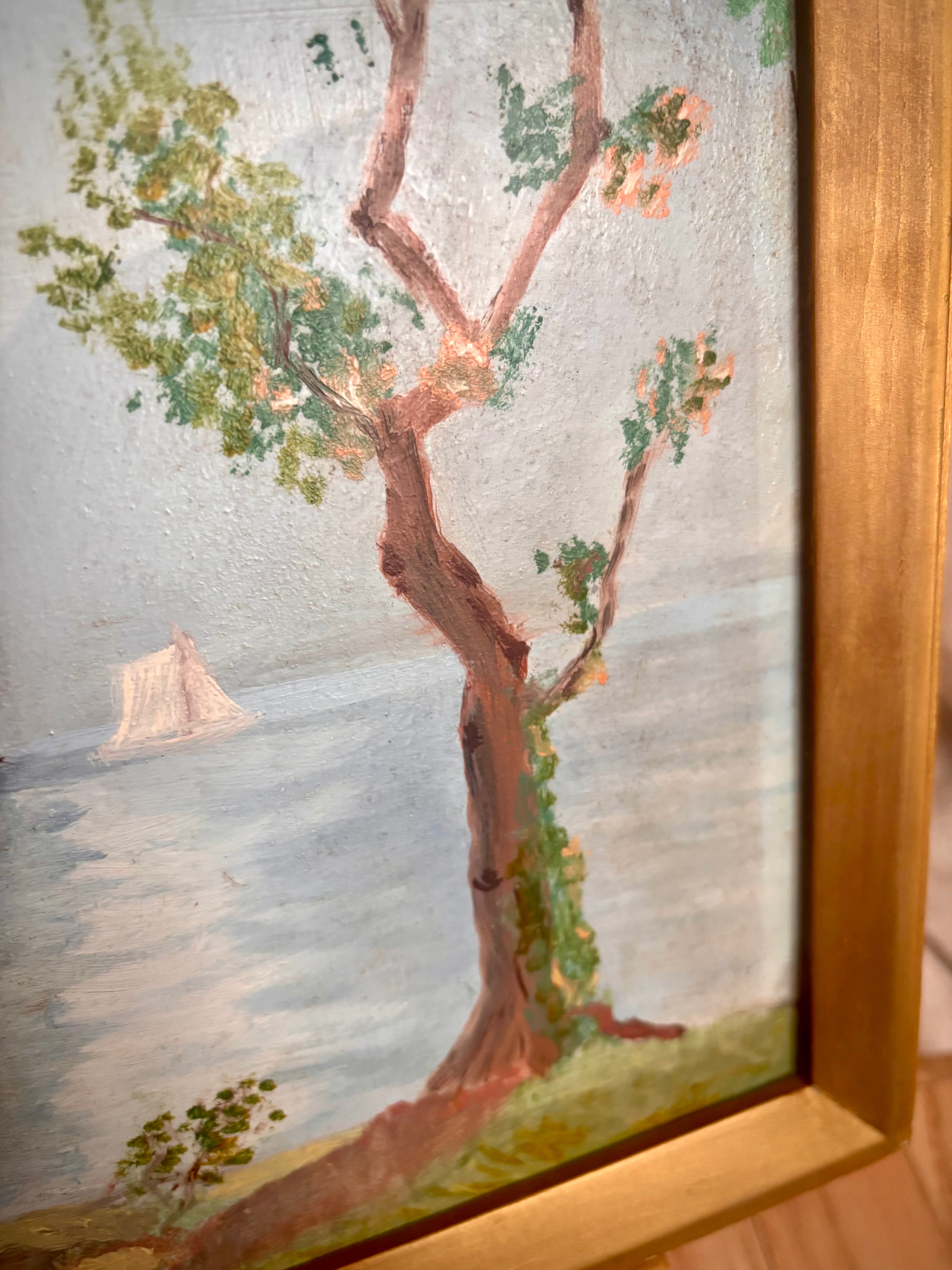 Vintage European Lake Landscape Oil Painting