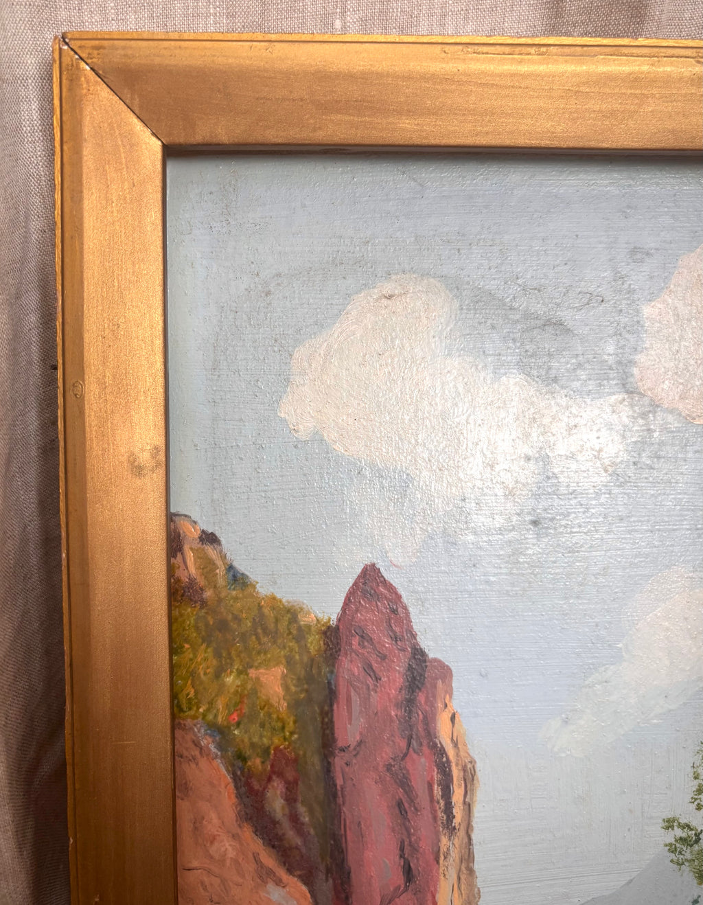 Vintage European Lake Landscape Oil Painting
