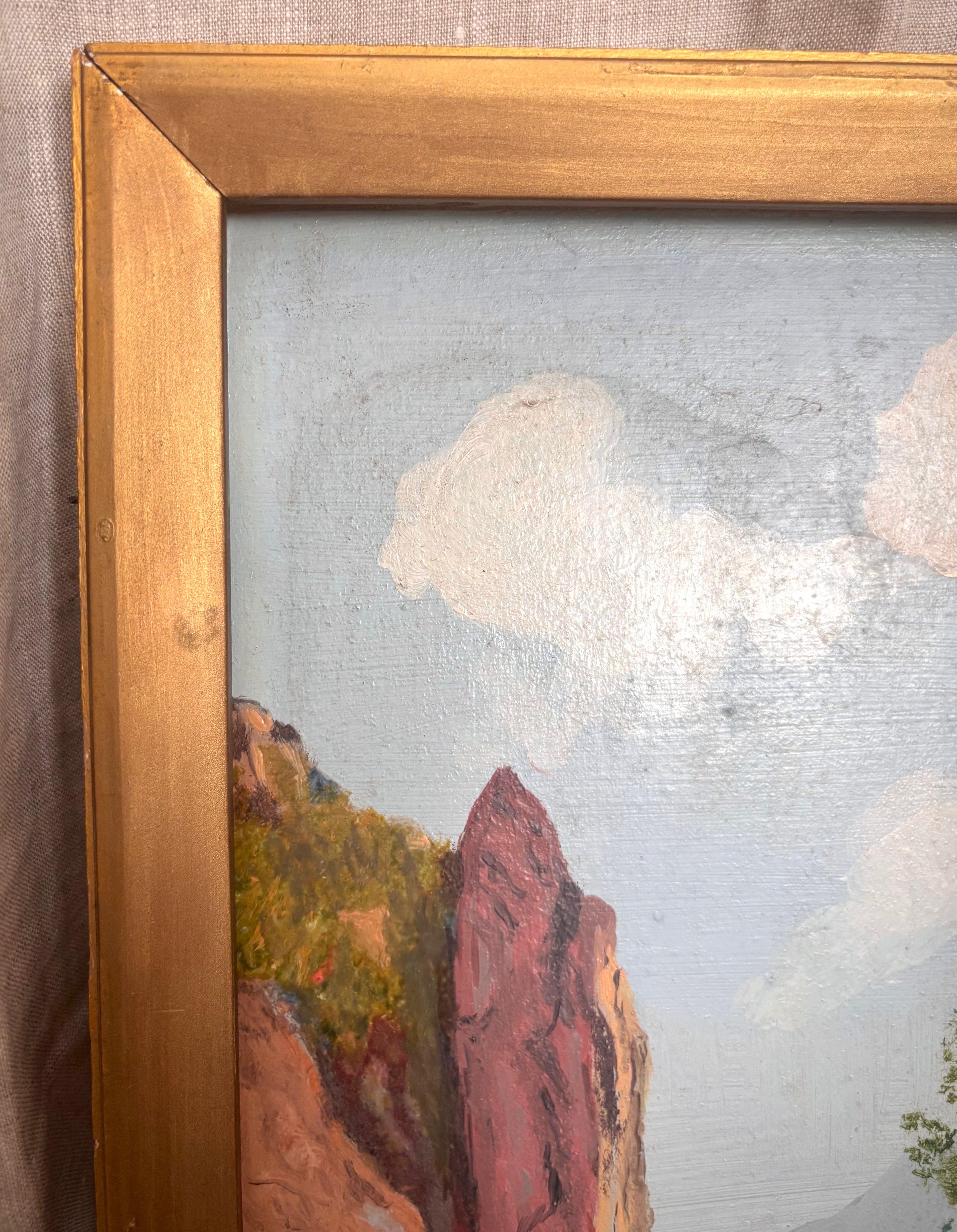 Vintage European Lake Landscape Oil Painting