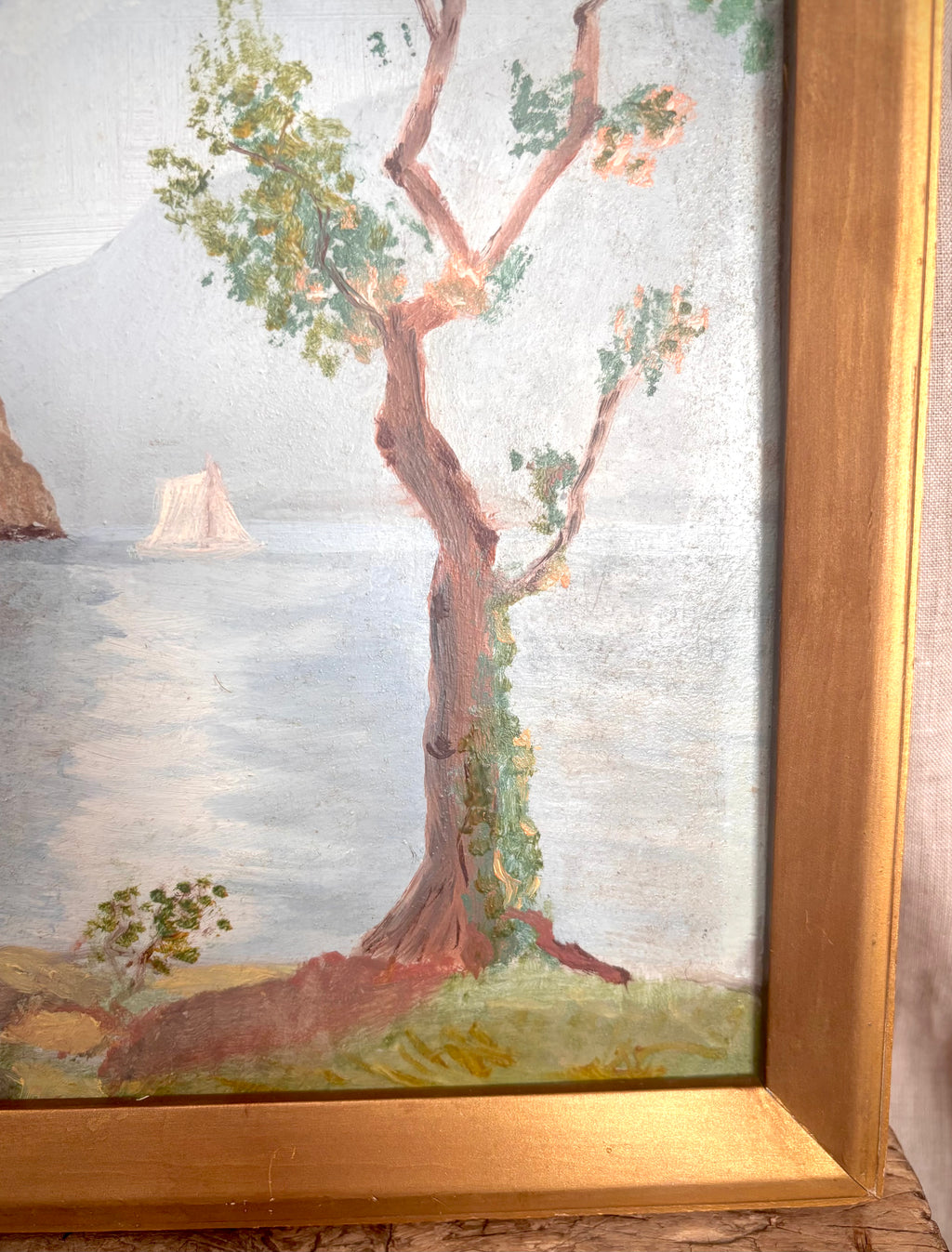 Vintage European Lake Landscape Oil Painting