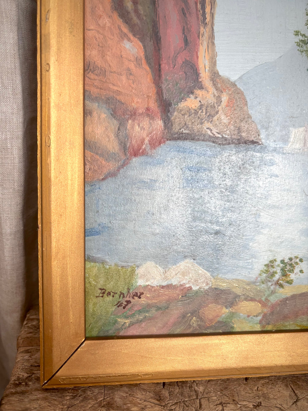 Vintage European Lake Landscape Oil Painting