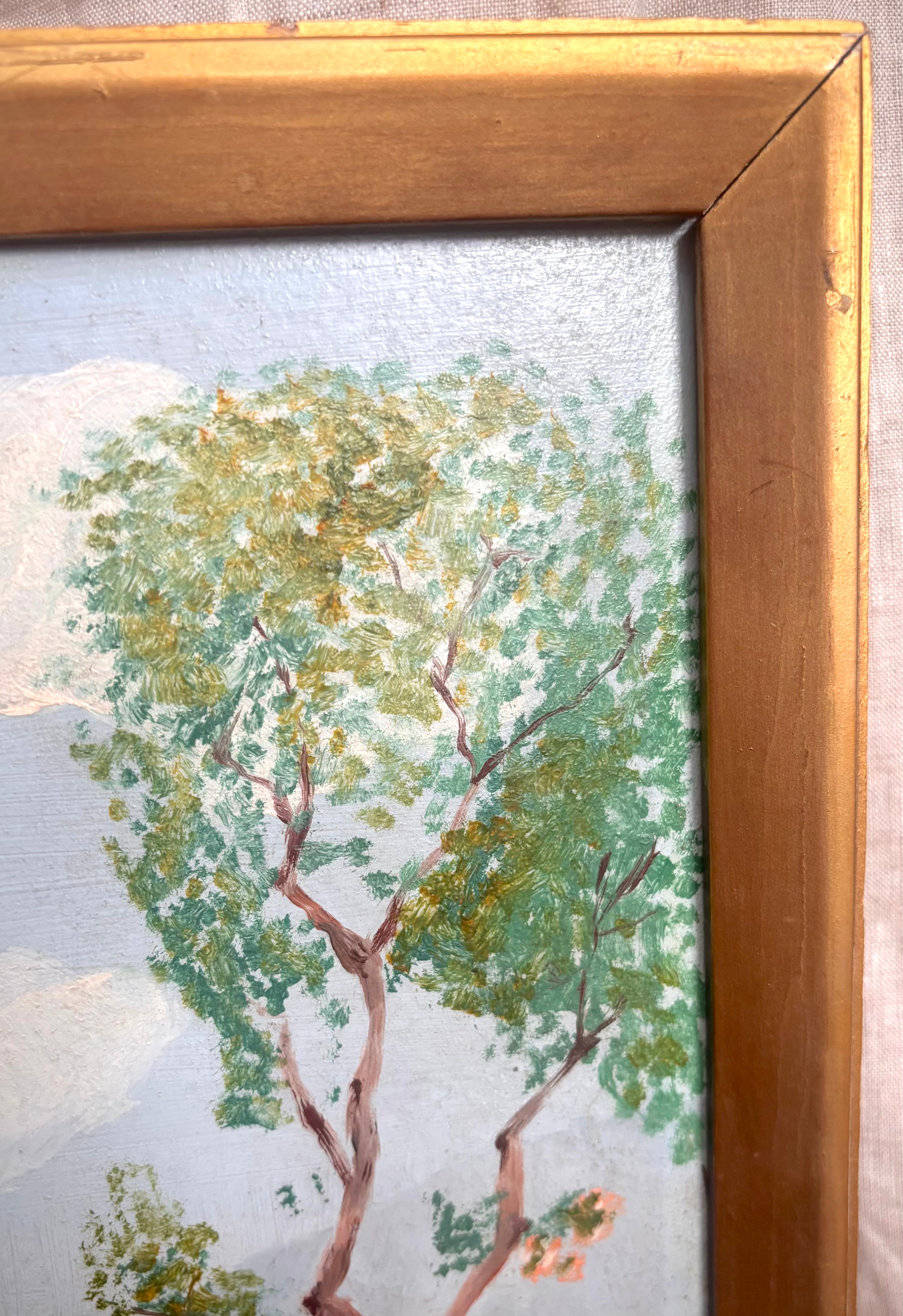 Vintage European Lake Landscape Oil Painting