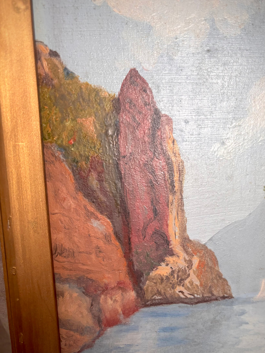 Vintage European Lake Landscape Oil Painting
