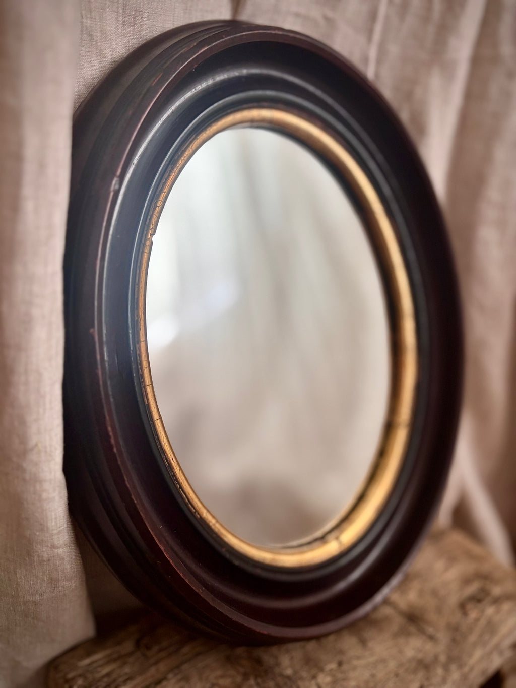 Antique French Napoleon III Oval Mirror With Brown Wood Frame