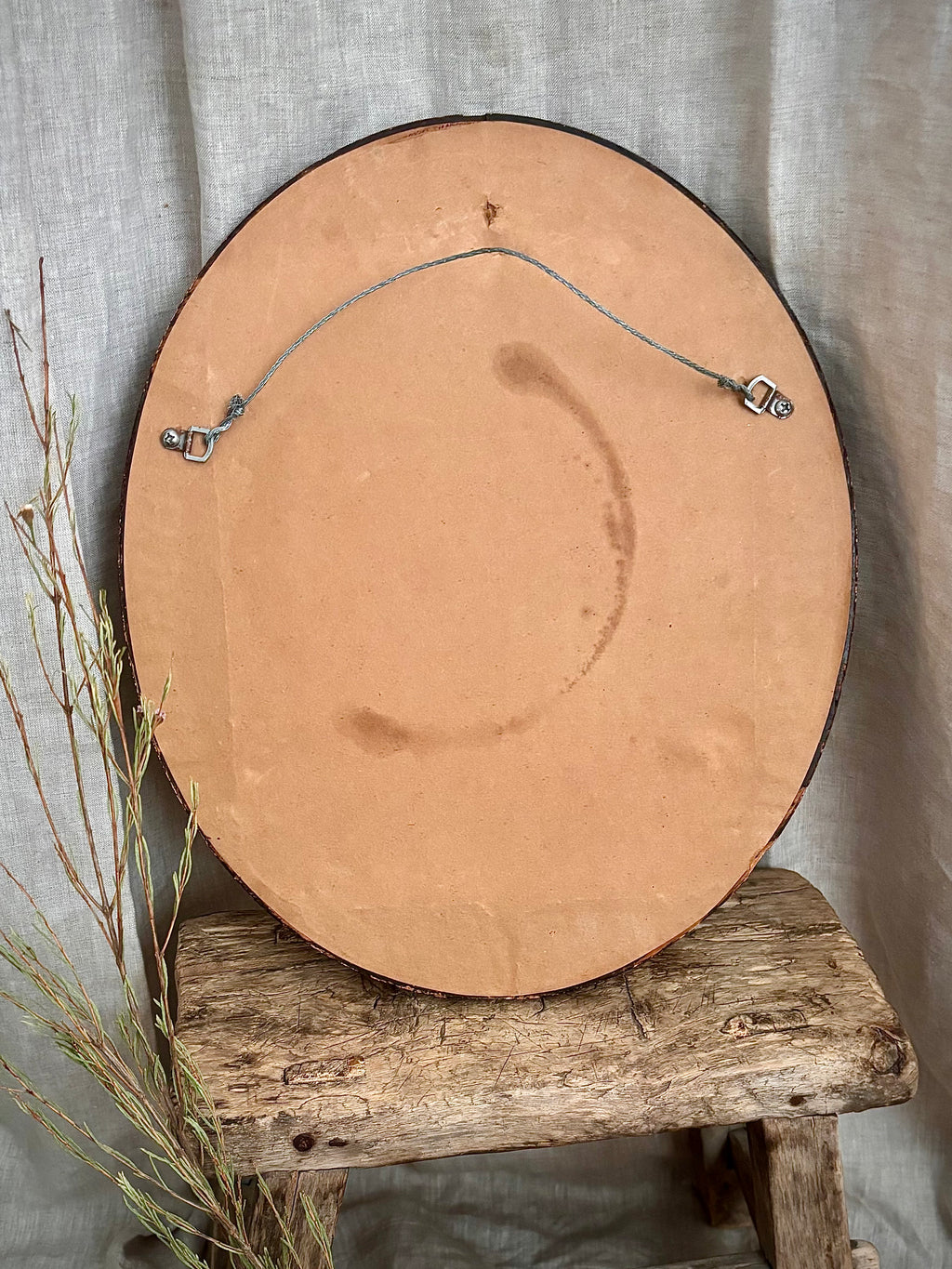 Antique French Napoleon III Oval Mirror With Brown Wood Frame