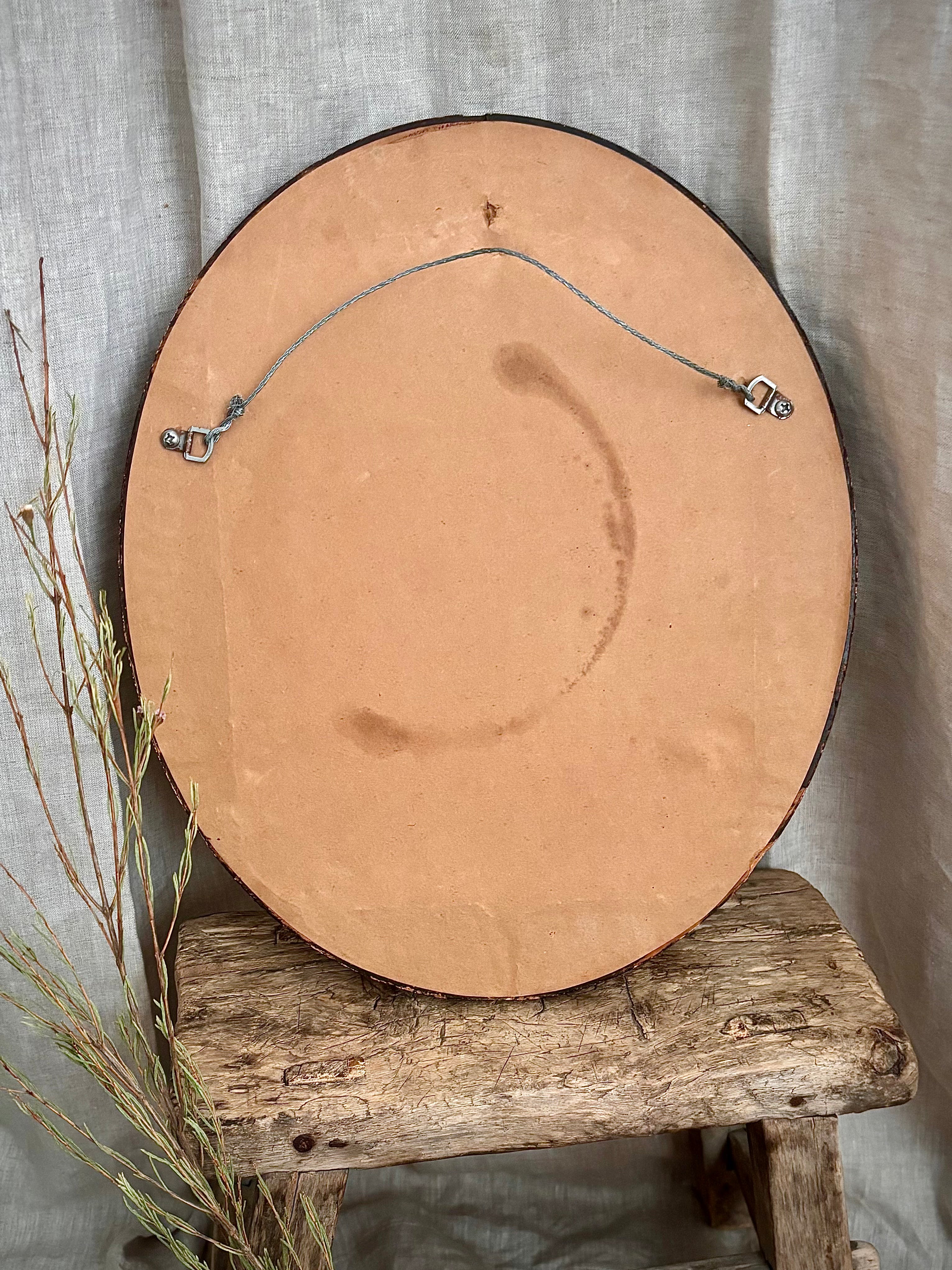 Antique French Napoleon III Oval Mirror With Brown Wood Frame